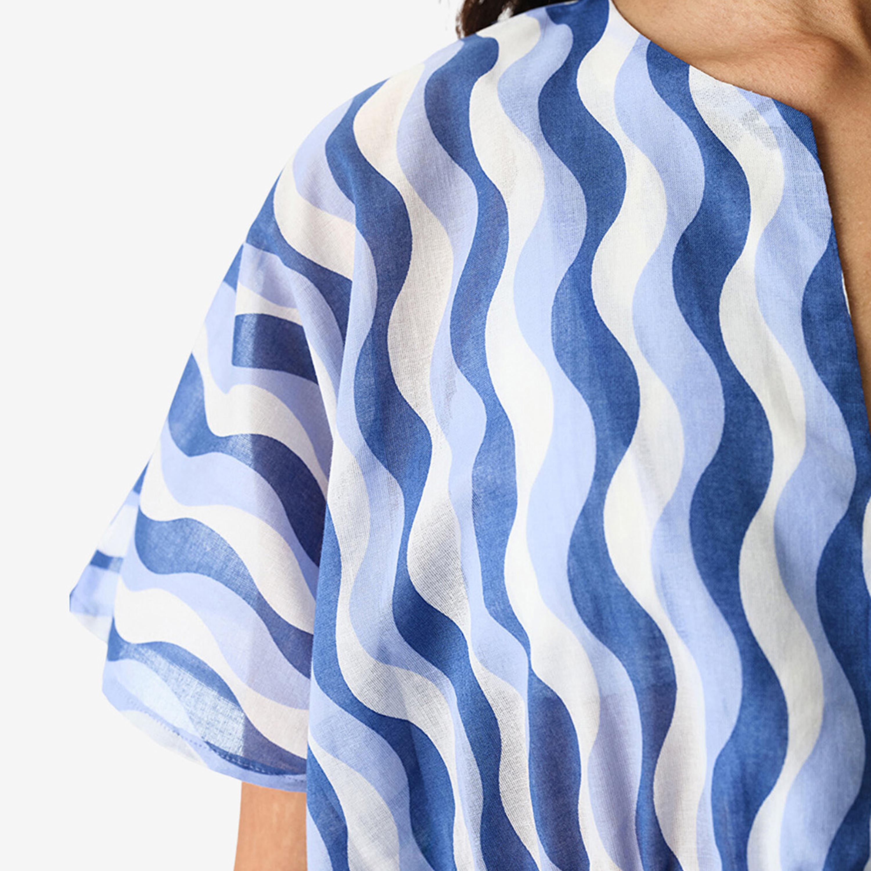 كاش مايو حريمي بفتحة رقبة مستديرة وطبعة خطوط مموجة باللون الأزرق من بينتي-women-clothing-swimandbeach-coverups-image-4