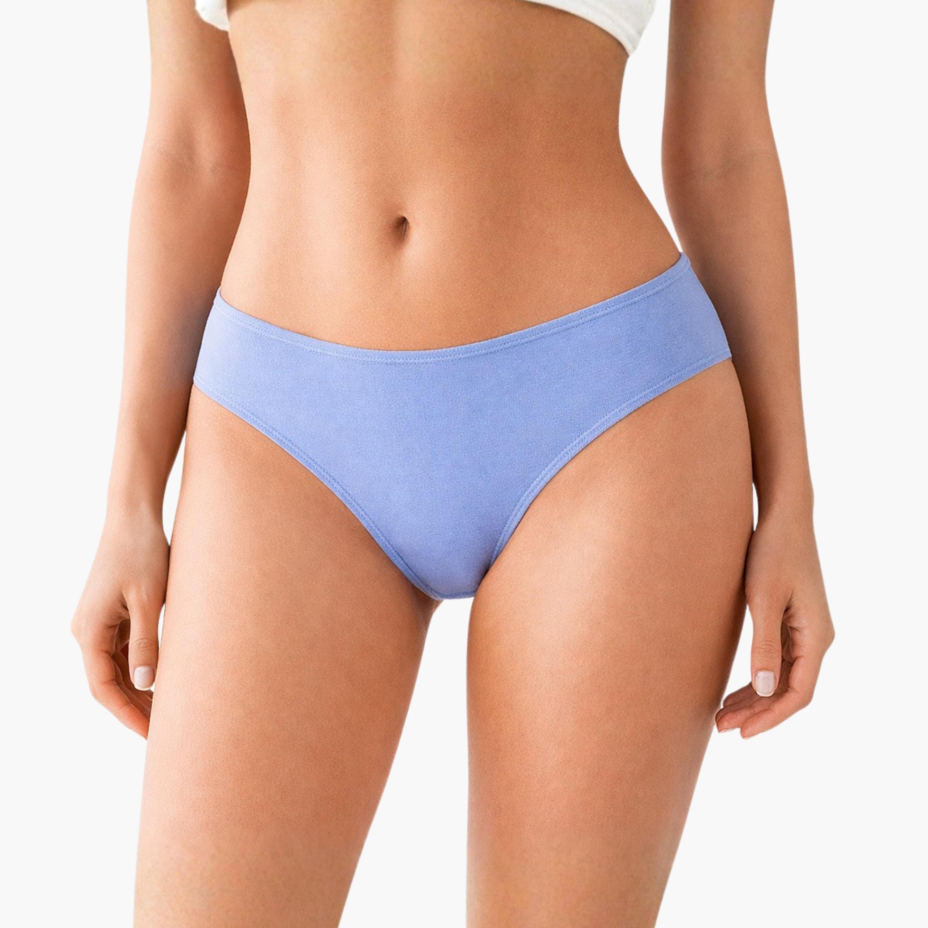 طقم من 3 قطع سروال داخلي نسائي قطني سادة وبنقشة زهور بتغطية متوسطة "بيكيني" من بنتي-women-clothing-lingerie-panties-image-2