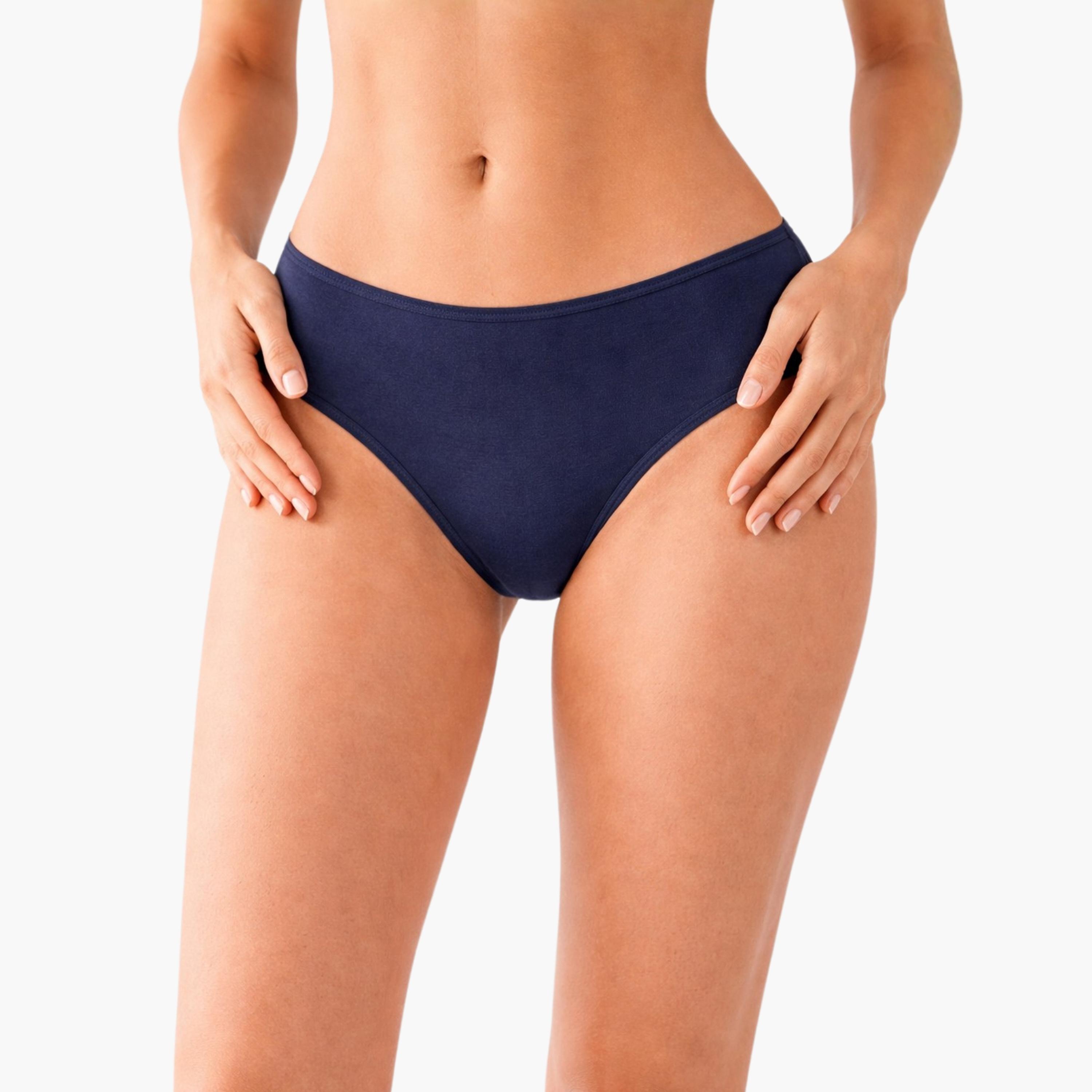 طقم من 3 قطع سروال داخلي نسائي قطني سادة وبنقشة زهور بتغطية متوسطة "بيكيني" من بنتي-women-clothing-lingerie-panties-image-4