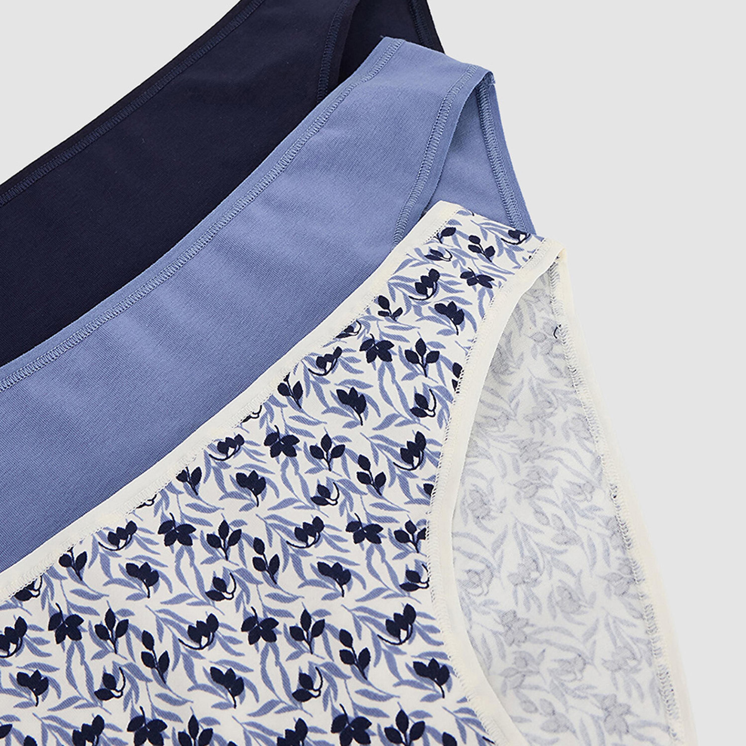 طقم من 3 قطع سروال داخلي نسائي قطني سادة وبنقشة زهور بتغطية متوسطة "بيكيني" من بنتي-women-clothing-lingerie-panties-image-7