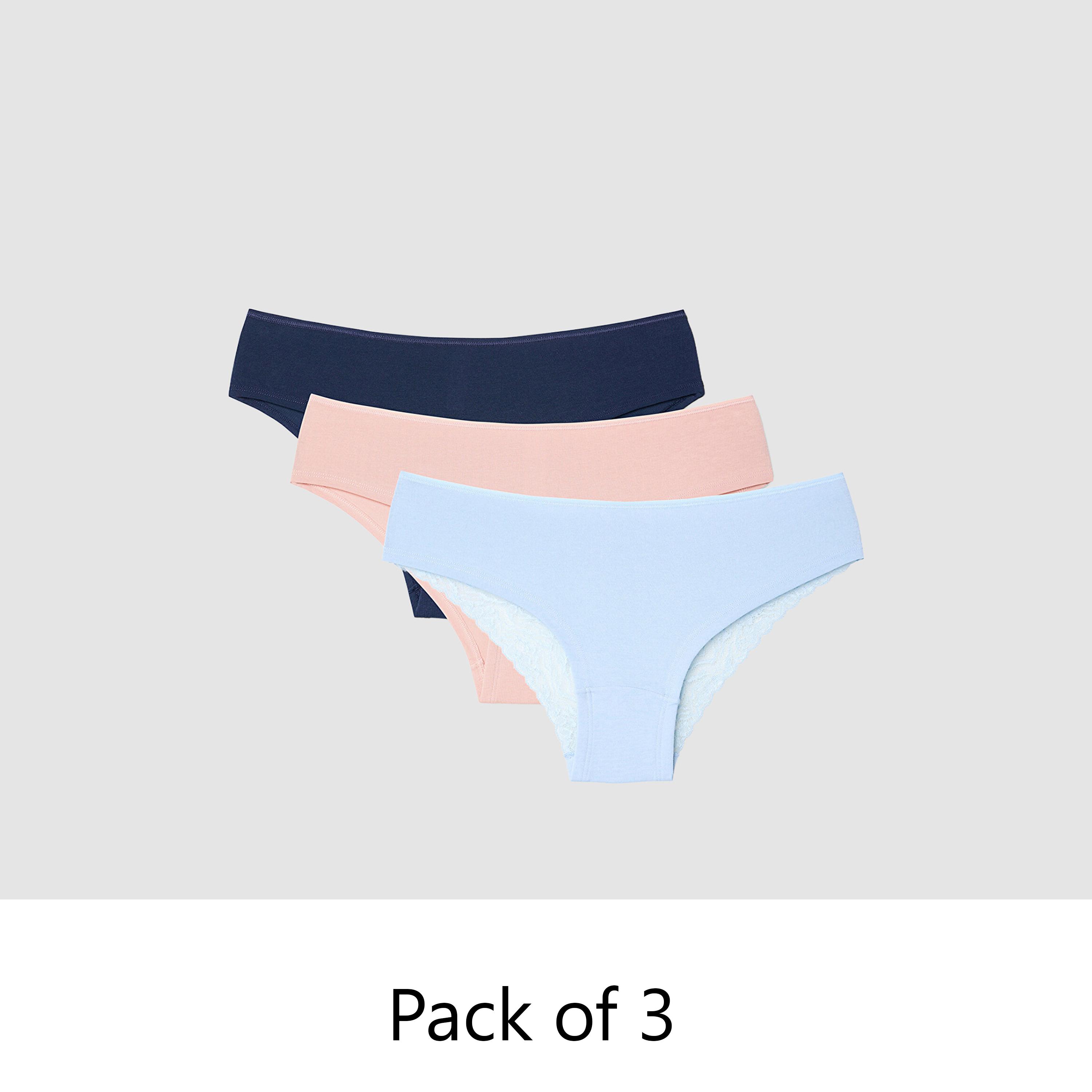 طقم من 3 قطع سروال داخلي نسائي سادة متعدد الألوان بتغطية متوسطة "بيكيني" من بنتي-women-clothing-lingerie-panties-image-1