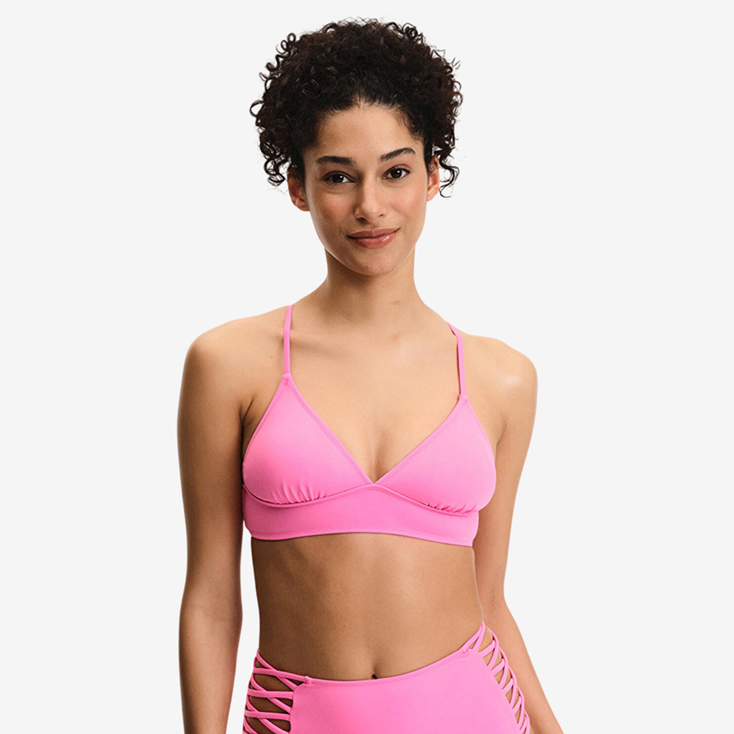 قطعة علوية لمايوه بيكيني حريمي سادة رفيعة الحمالات باللون الوردي من بينتي-women-clothing-swimandbeach-swim-bikinis-image-2