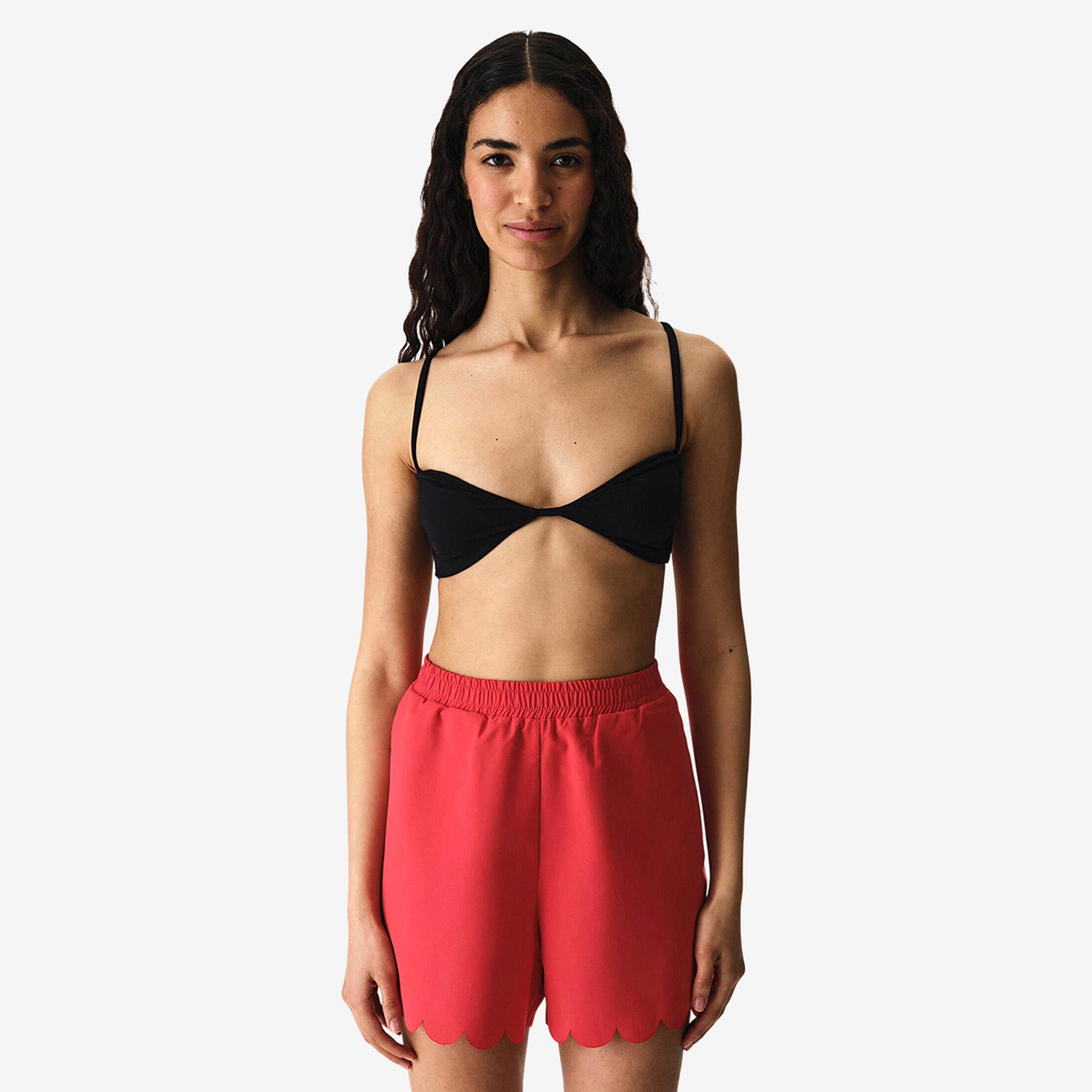 Penti Red Plain High-Rise Elasticated Waist Women's Beach Shorts-women-clothing-swimandbeach-beachwear-image-2