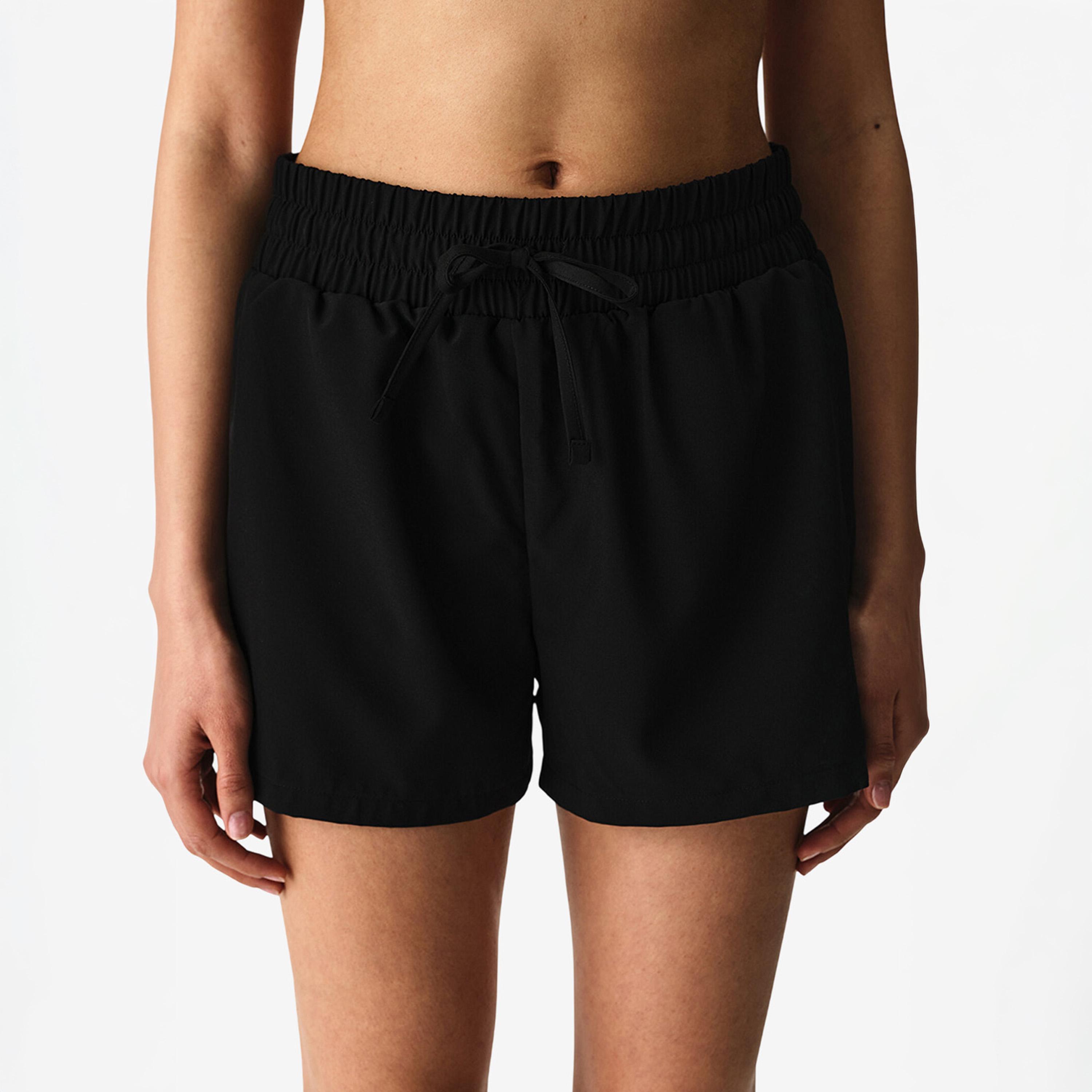 Penti Black Plain High-Rise Drawstring Waist Women's Beach Shorts-women-clothing-swimandbeach-beachwear-image-1