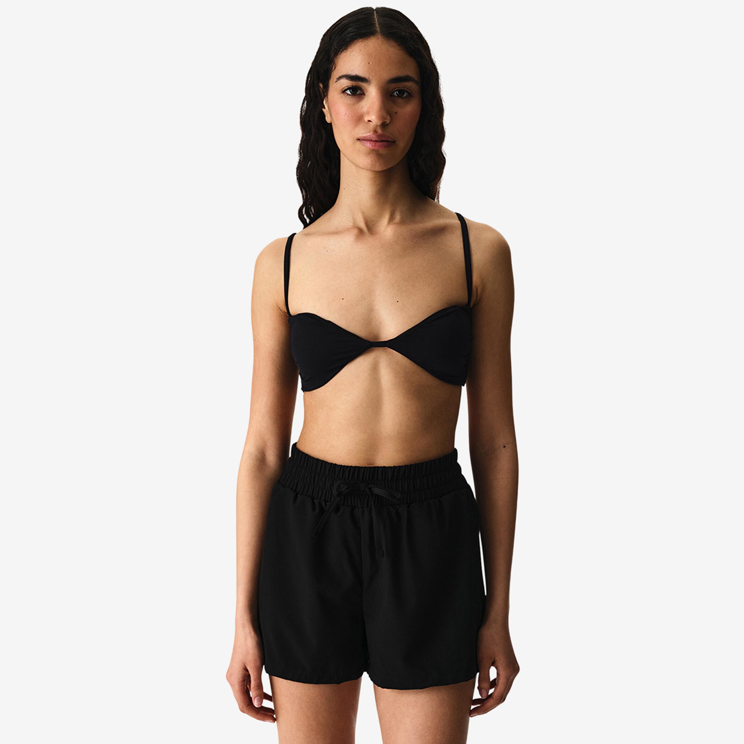 Penti Black Plain High-Rise Drawstring Waist Women's Beach Shorts-women-clothing-swimandbeach-beachwear-image-2