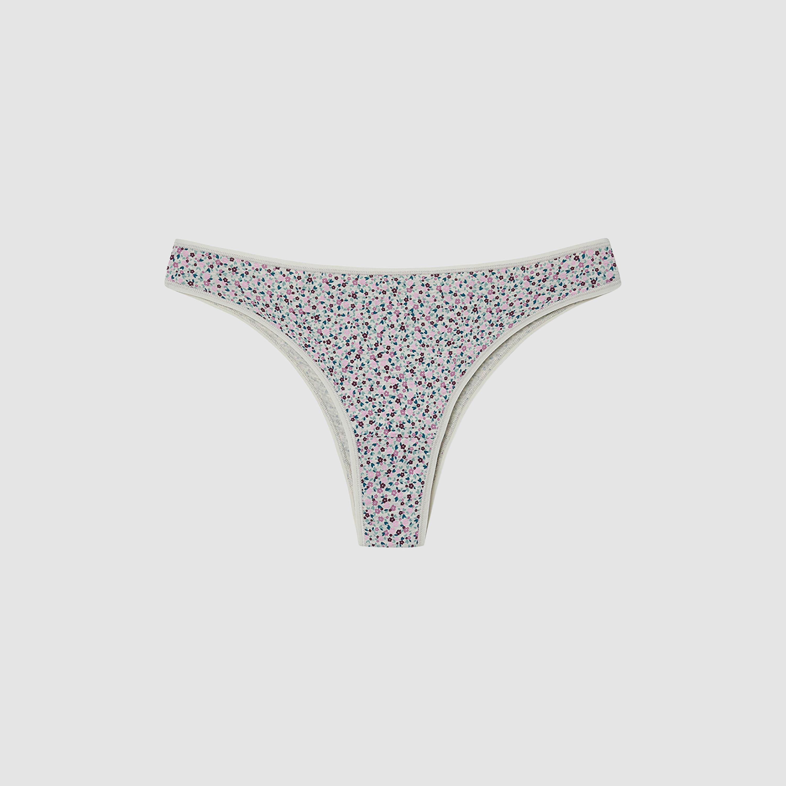 طقم من 3 قطع سروال داخلي نسائي سادة وبنقشة زهور بتغطية منخفضة "برازيليان" من بنتي-women-clothing-lingerie-panties-image-3