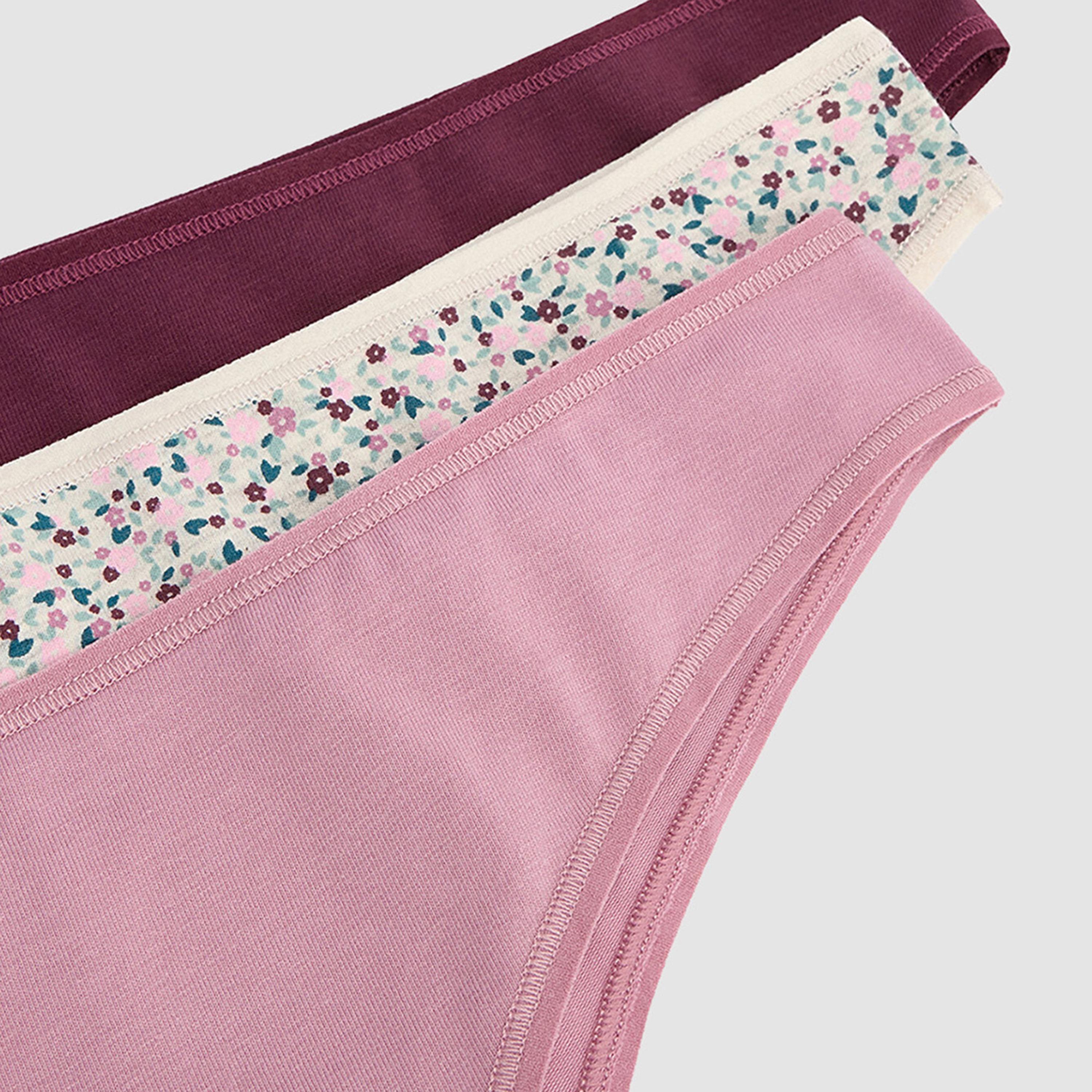 طقم من 3 قطع سروال داخلي نسائي سادة وبنقشة زهور بتغطية منخفضة "برازيليان" من بنتي-women-clothing-lingerie-panties-image-5