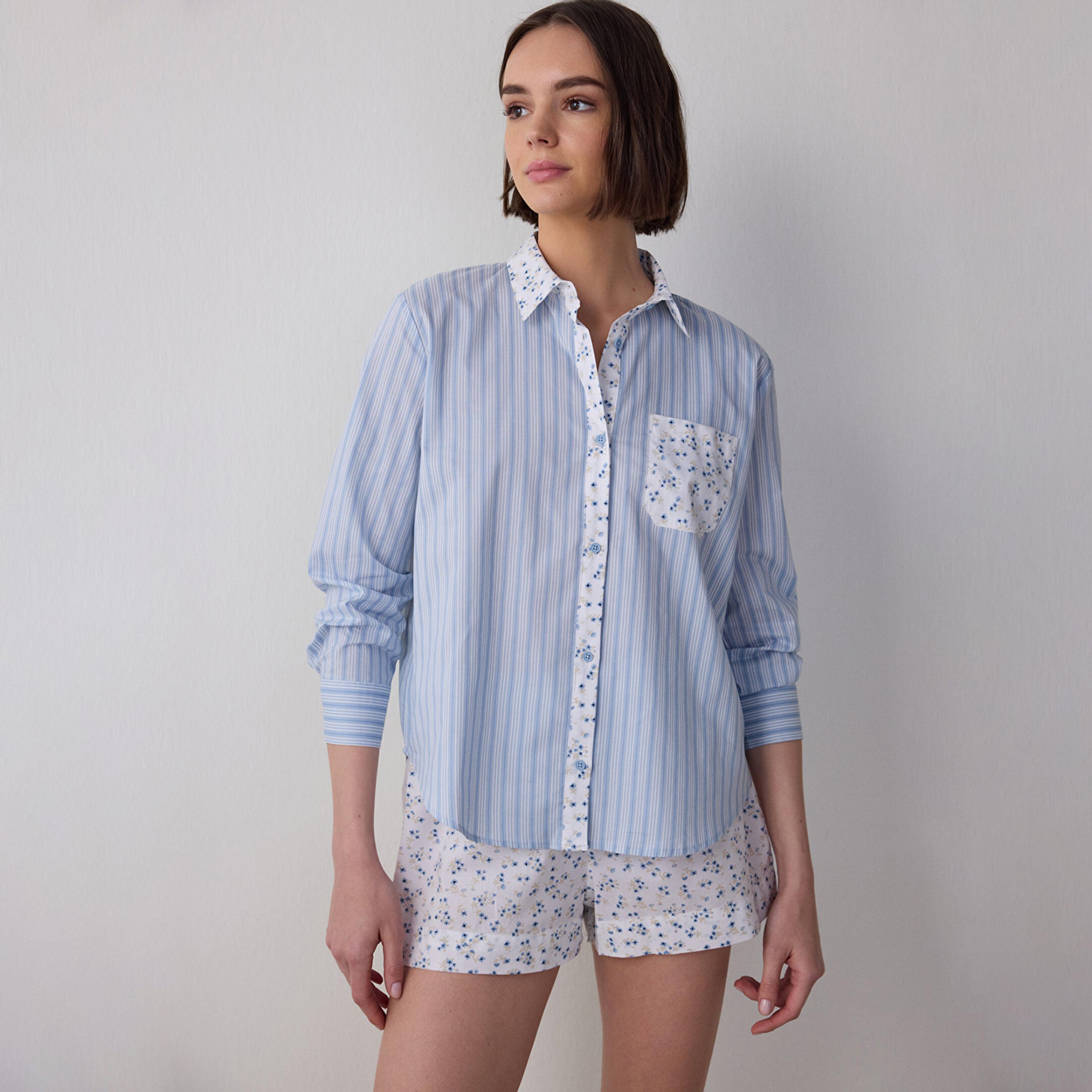 Penti Striped Cotton Women's Shirt & Shorts Set-women-clothing-nightwear-pyjamas-shortsets-image-1