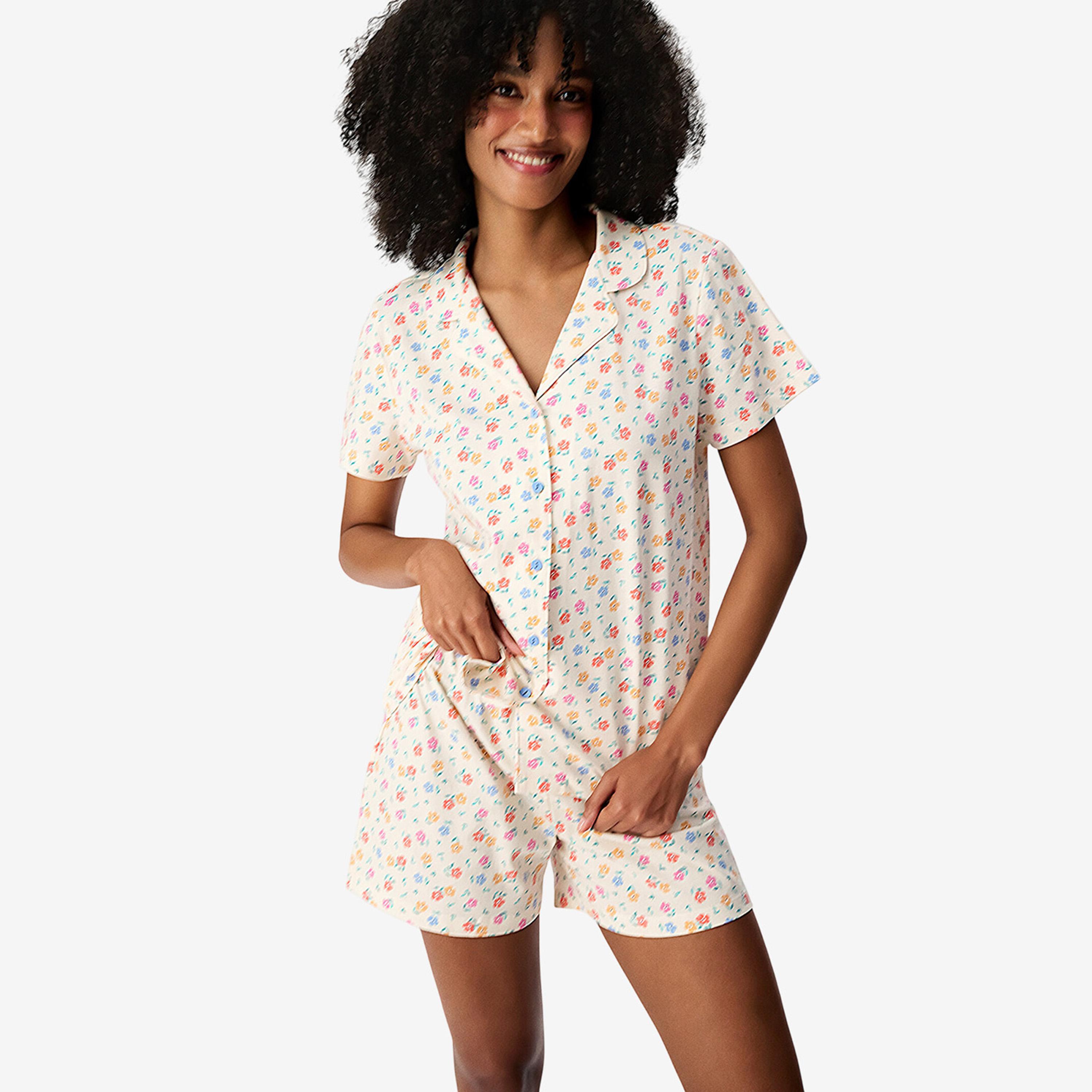 Penti Women's Floral Print Lapel Collared Shirt & Shorts Set-women-clothing-nightwear-pyjamas-shortsets-image-2