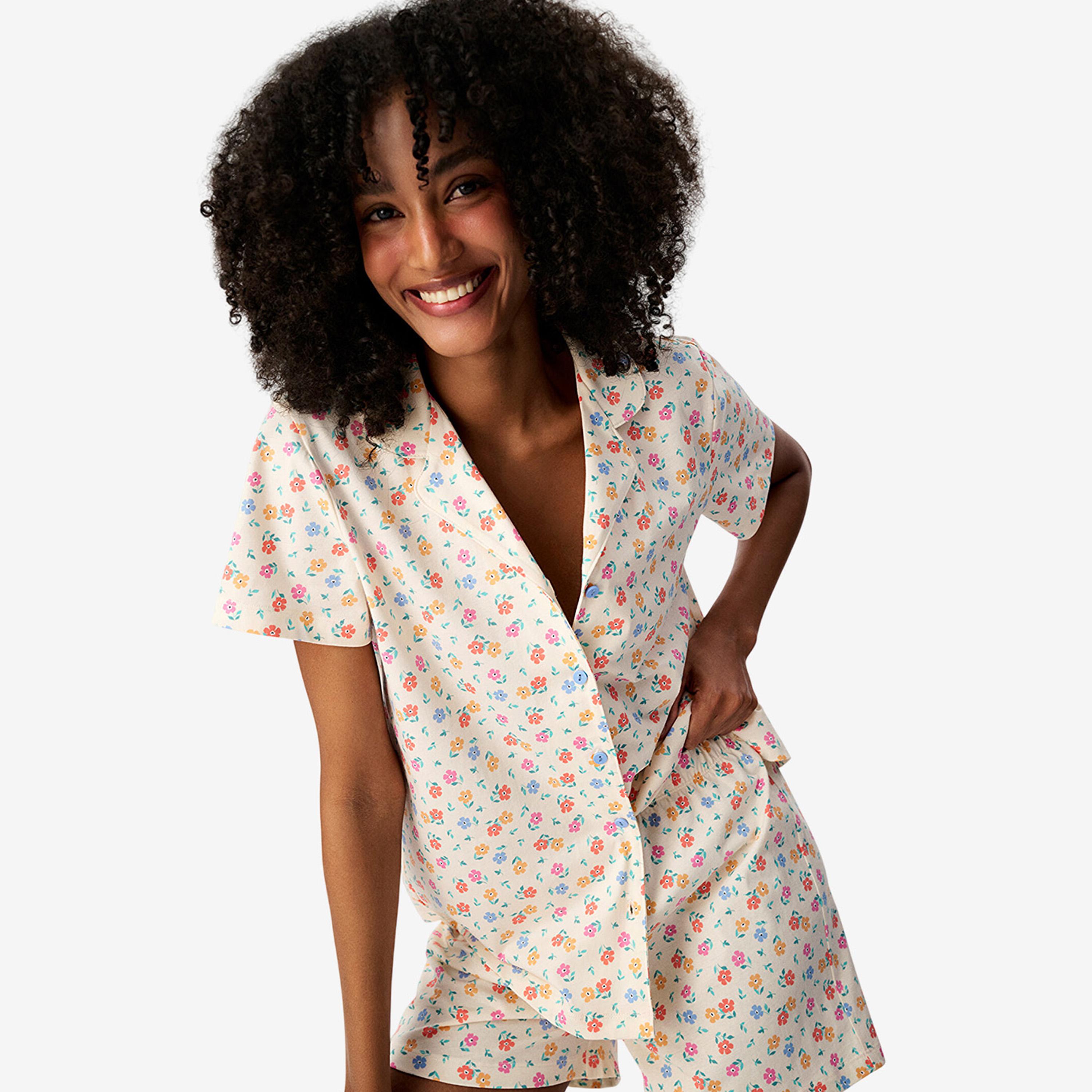 Penti Women's Floral Print Lapel Collared Shirt & Shorts Set-women-clothing-nightwear-pyjamas-shortsets-image-3