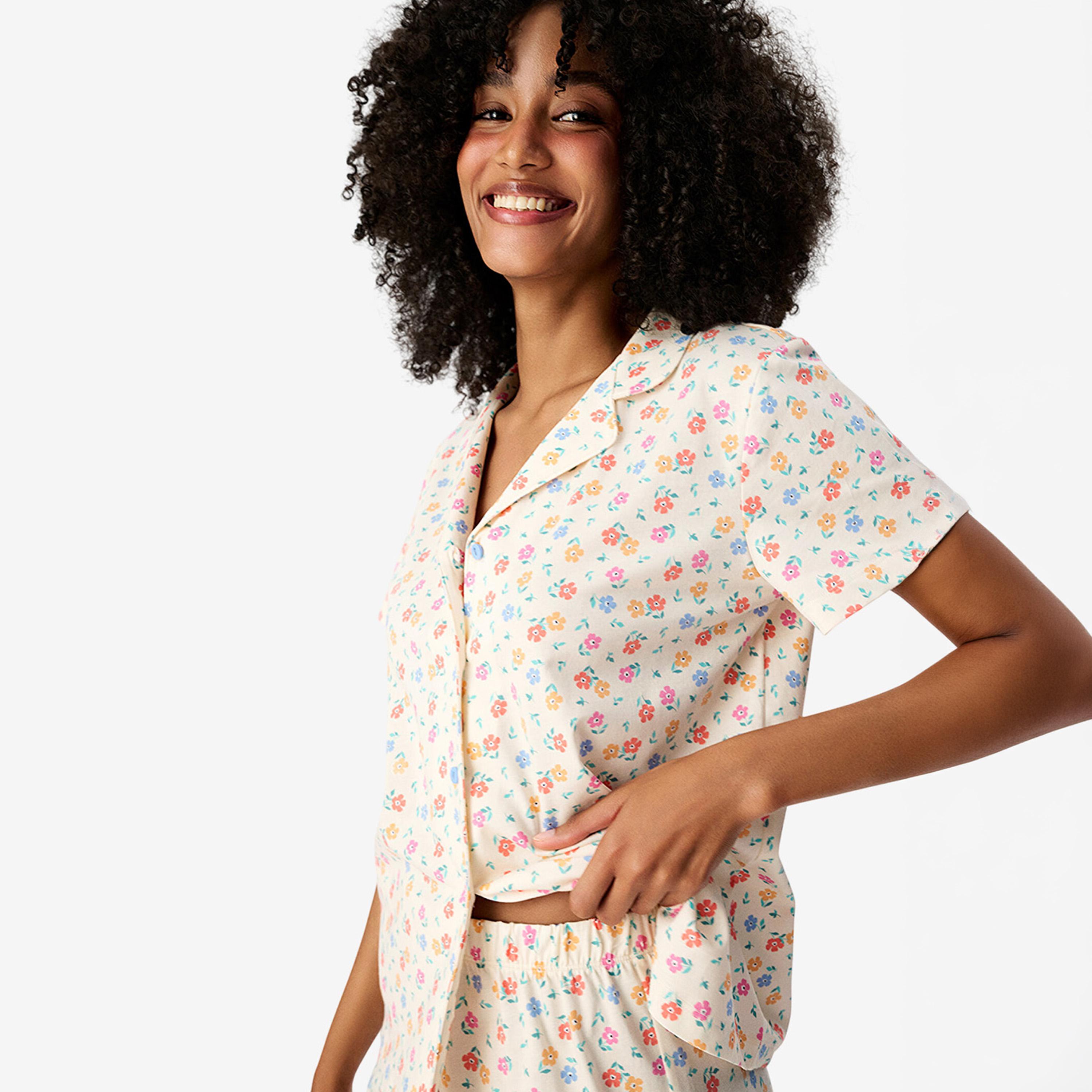 Penti Women's Floral Print Lapel Collared Shirt & Shorts Set-women-clothing-nightwear-pyjamas-shortsets-image-4