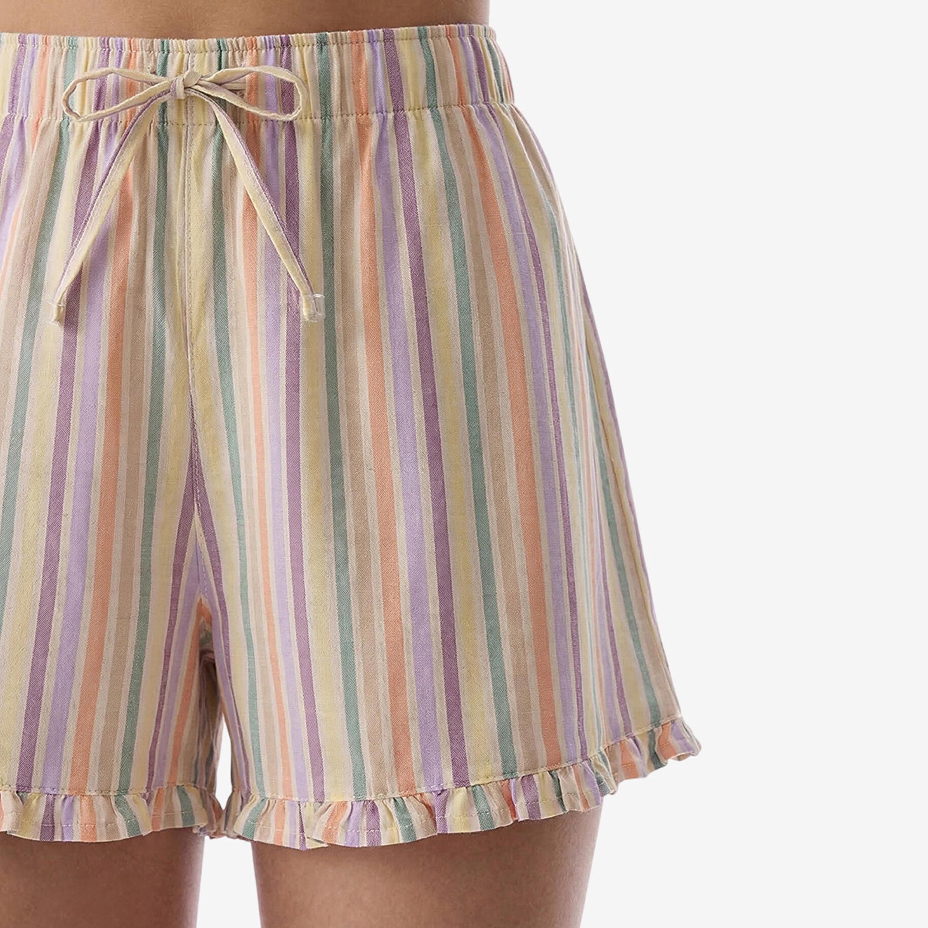 طقم نوم حريمي قميص مخطط بفتحة رقبة V وشورت من بينتي-women-clothing-nightwear-pyjamas-shortsets-image-4