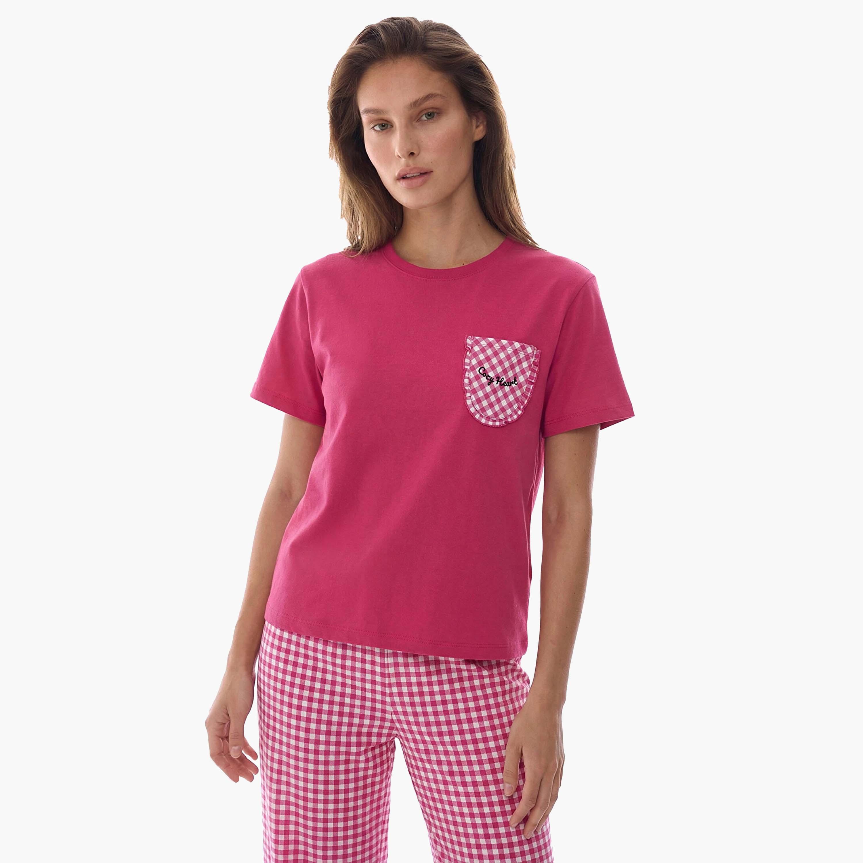 طقم بيجامة تي شيرت وبنطال كاروهات للنساء من بينتي-women-clothing-nightwear-pyjamas-longsets-image-3