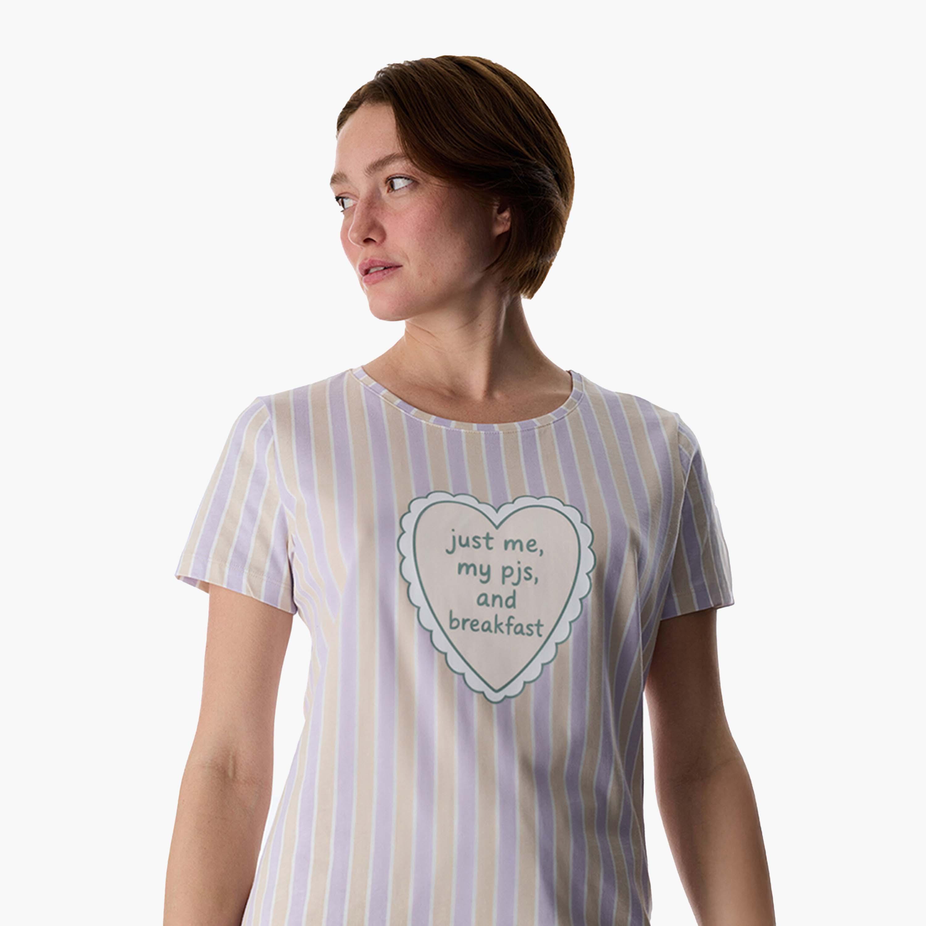 طقم بيجامة تي شيرت وبنطال مطبوع للنساء من بينتي-women-clothing-nightwear-pyjamas-longsets-image-3