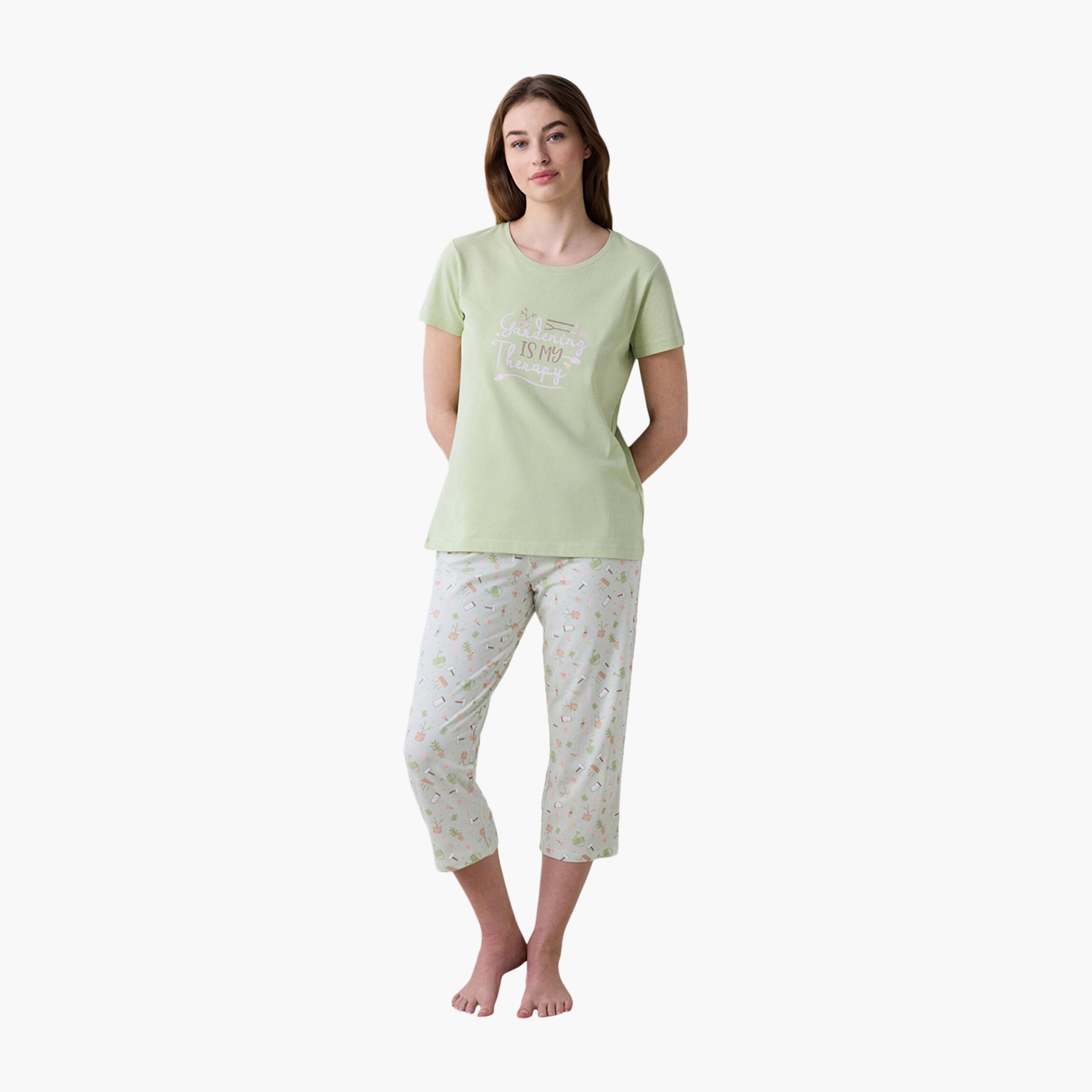 طقم تي شيرت وكابري نسائي مطبوع من بينتي-women-clothing-nightwear-pyjamas-longsets-image-1