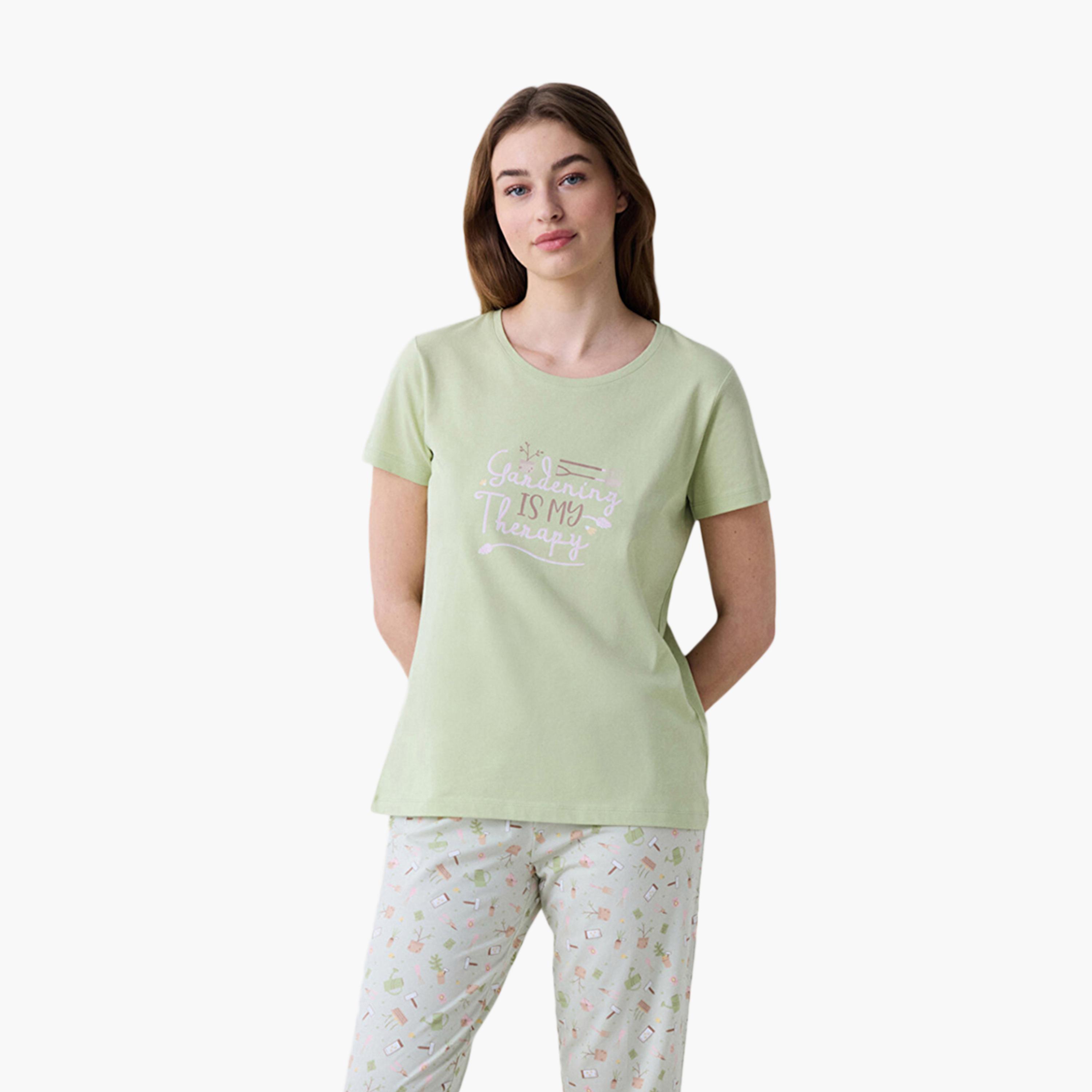 طقم تي شيرت وكابري نسائي مطبوع من بينتي-women-clothing-nightwear-pyjamas-longsets-image-2