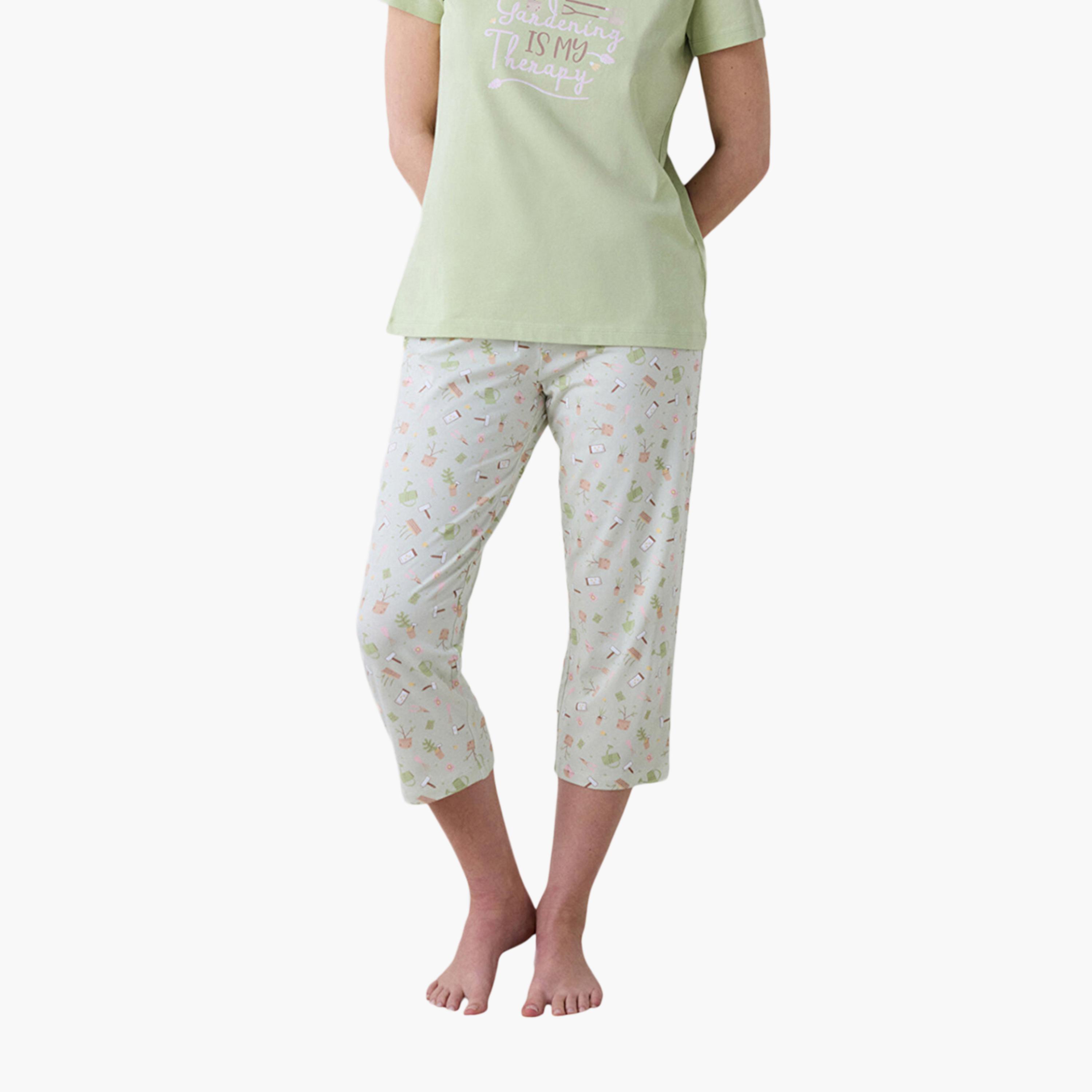 طقم تي شيرت وكابري نسائي مطبوع من بينتي-women-clothing-nightwear-pyjamas-longsets-image-3