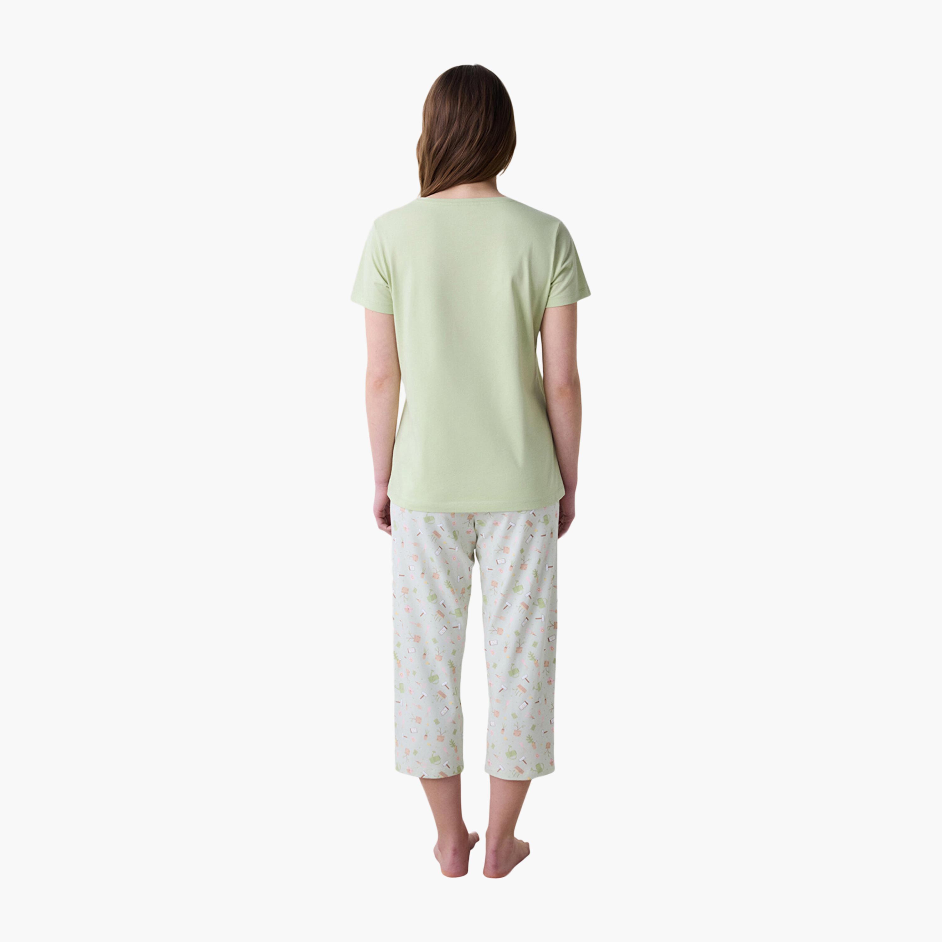 طقم تي شيرت وكابري نسائي مطبوع من بينتي-women-clothing-nightwear-pyjamas-longsets-image-4