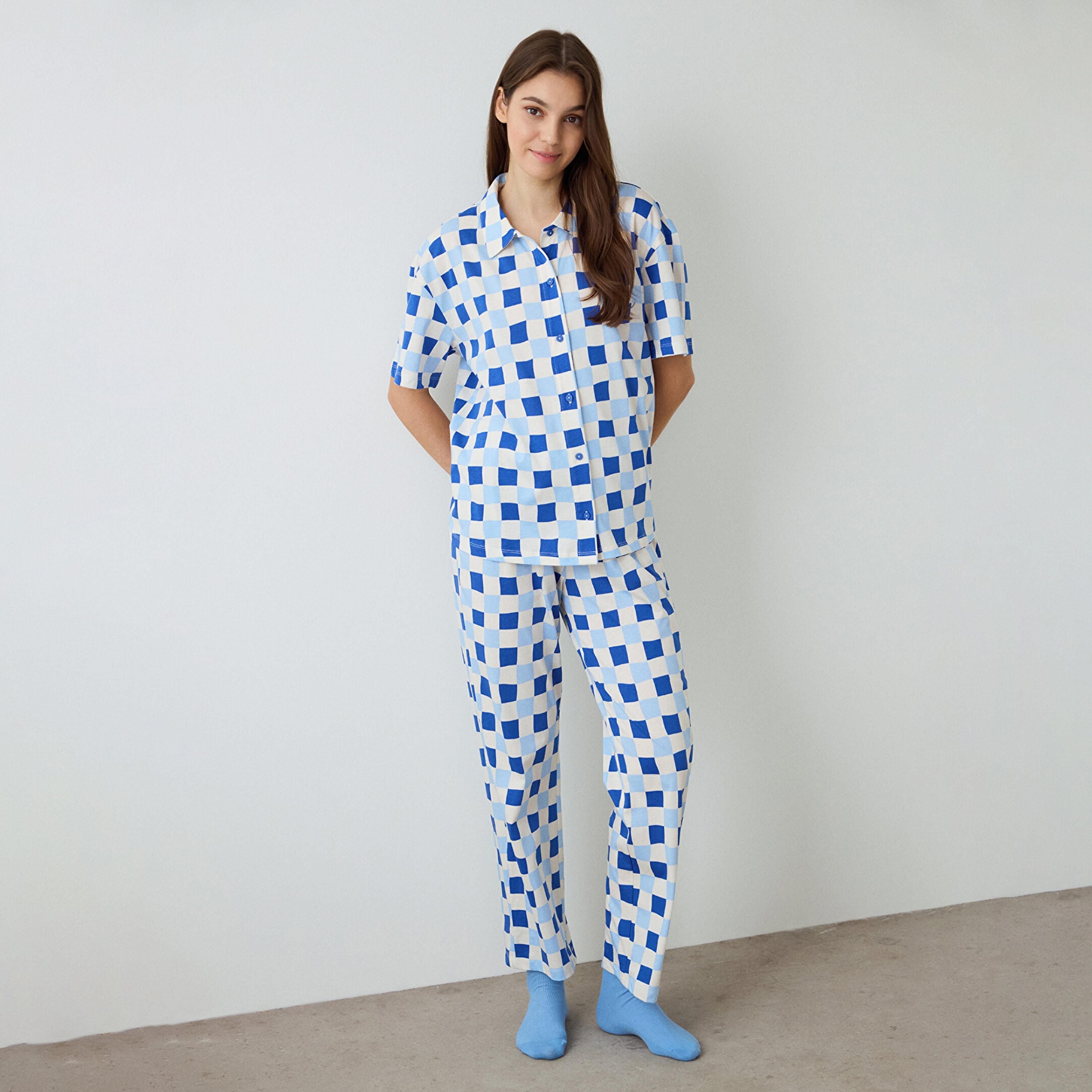 Penti Checked Nylon Rhea Women's Shirt & Pyjama Set-women-clothing-nightwear-pyjamas-longsets-image-1