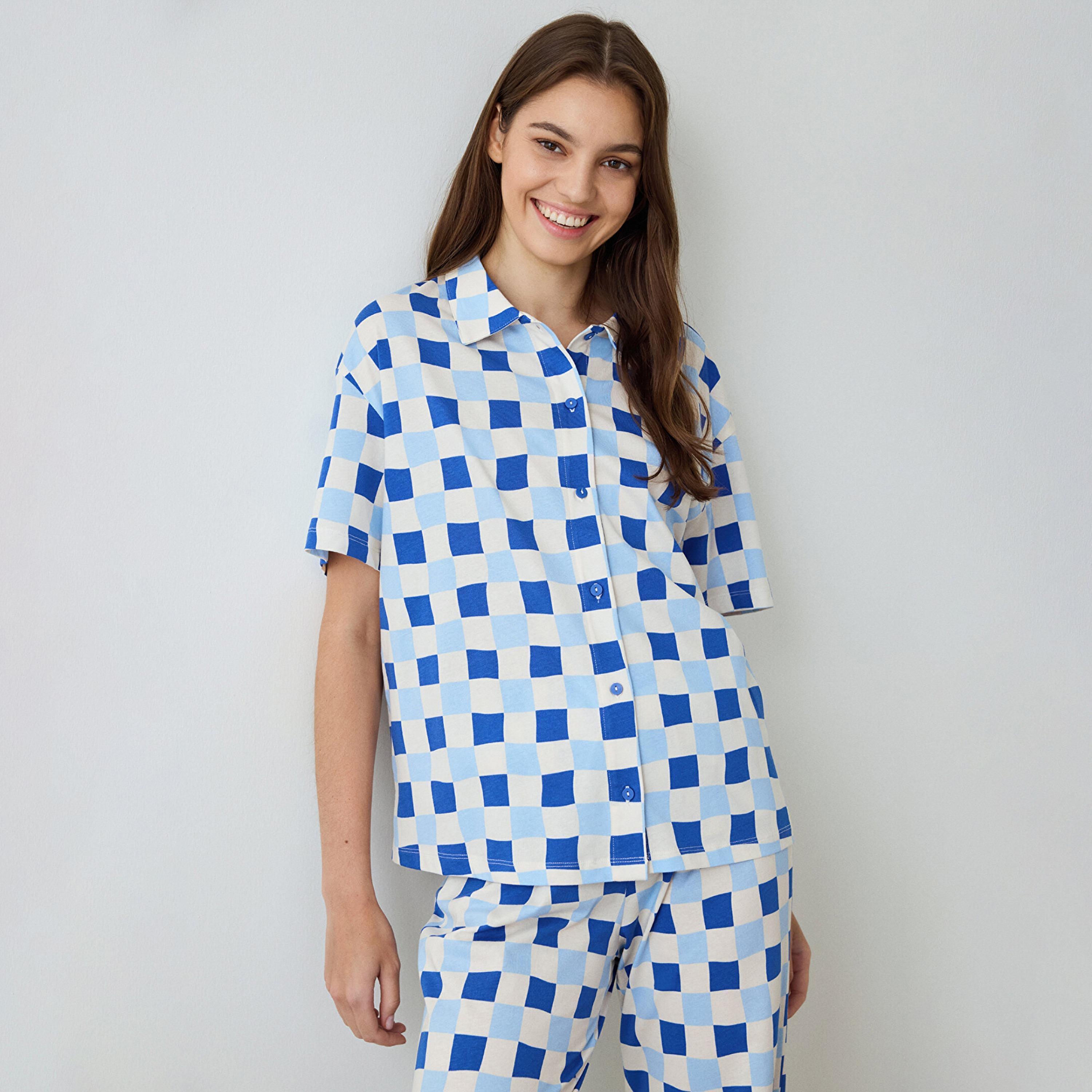Penti Checked Nylon Rhea Women's Shirt & Pyjama Set-women-clothing-nightwear-pyjamas-longsets-image-3