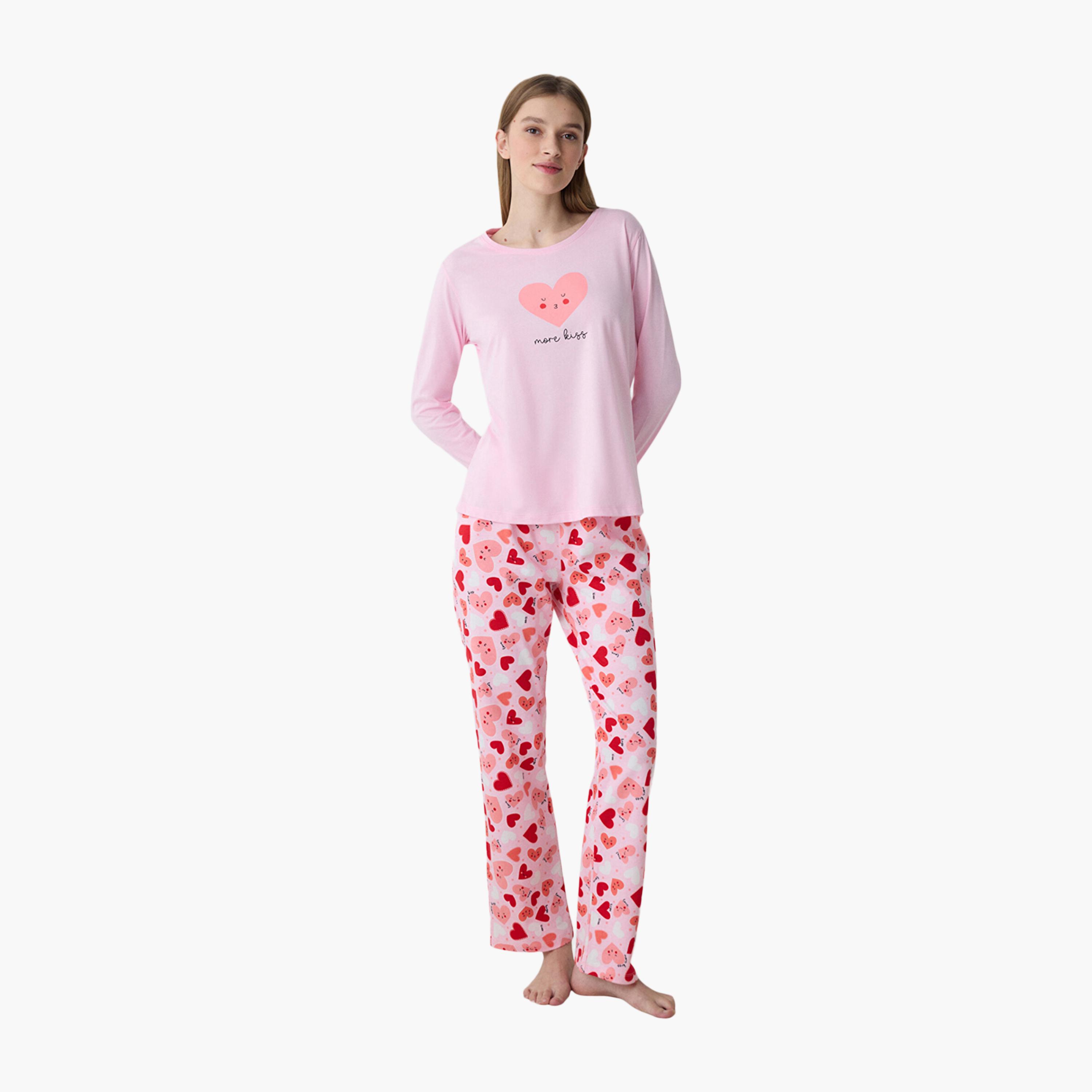 Penti Heart Print Women's T-Shirt and Pyjama Set-women-clothing-nightwear-pyjamas-longsets-image-1