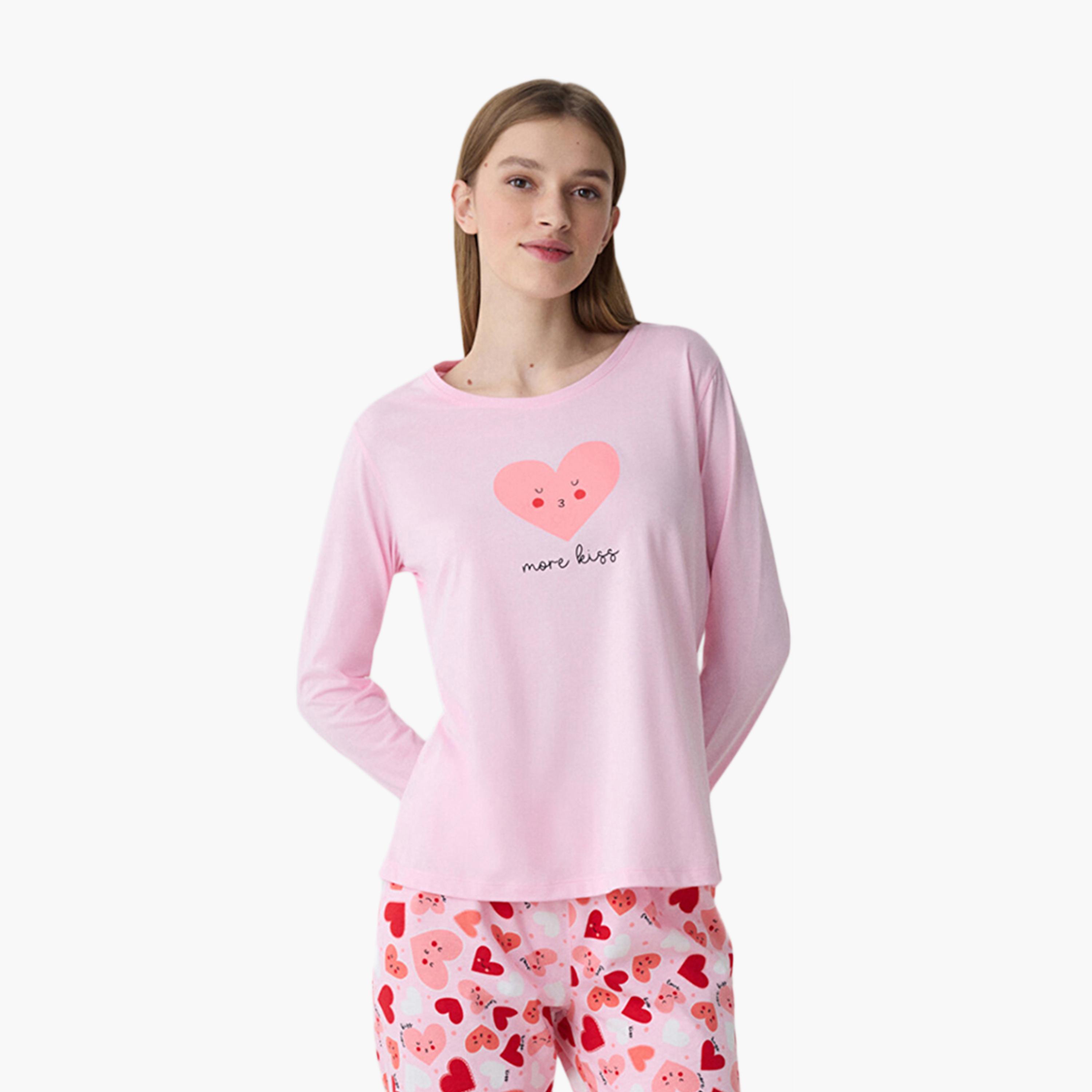 Penti Heart Print Women's T-Shirt and Pyjama Set-women-clothing-nightwear-pyjamas-longsets-image-2