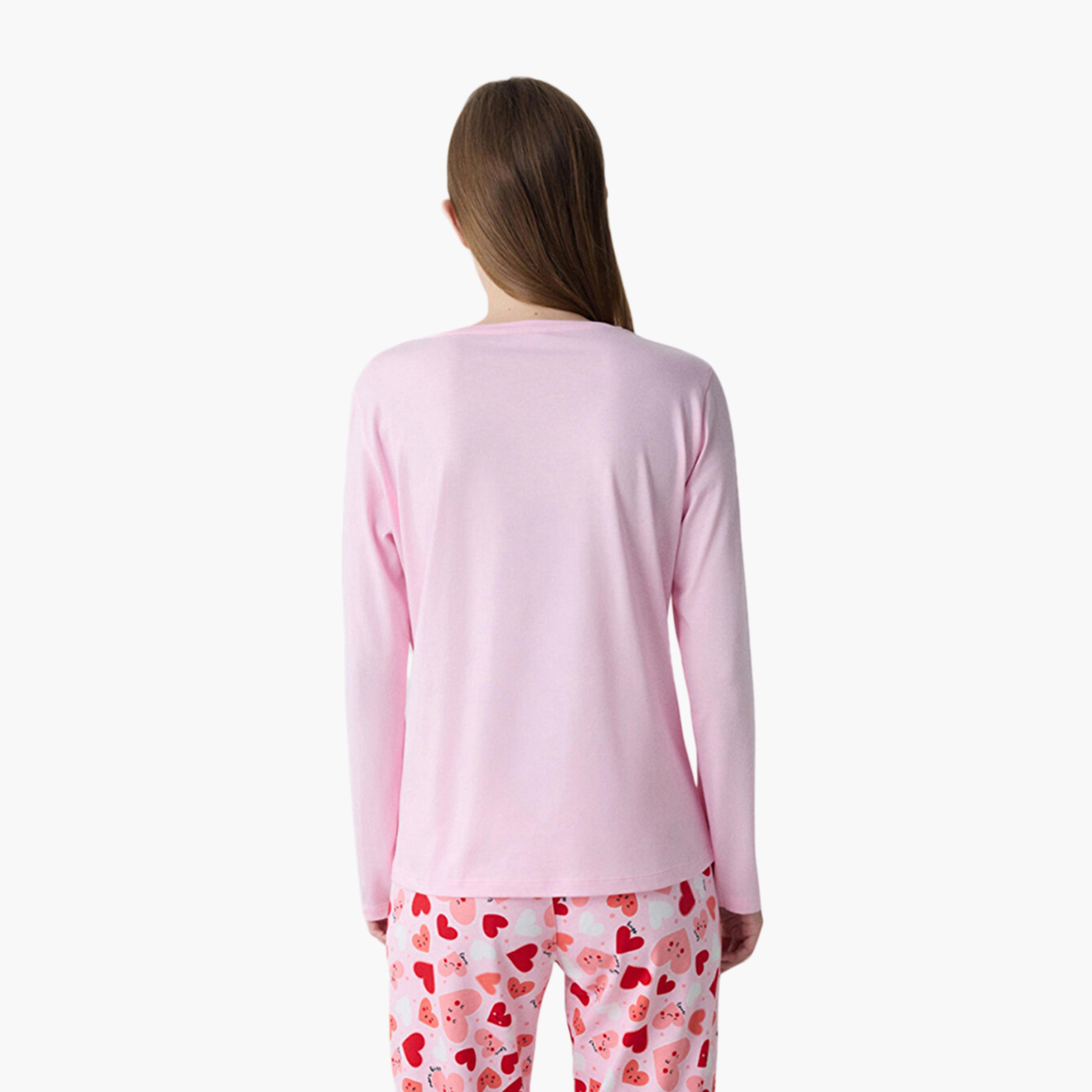 Penti Heart Print Women's T-Shirt and Pyjama Set-women-clothing-nightwear-pyjamas-longsets-image-4