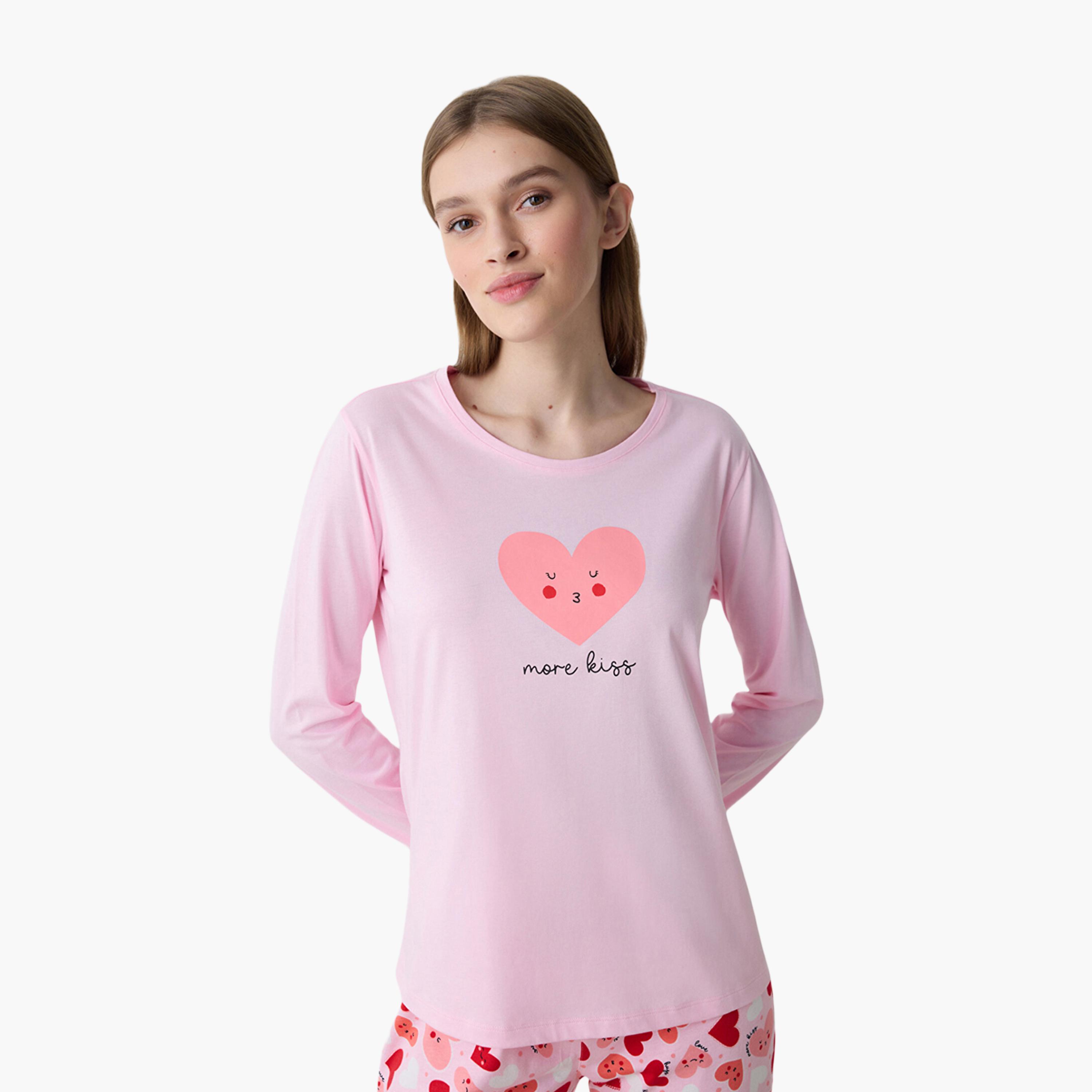 Penti Heart Print Women's T-Shirt and Pyjama Set-women-clothing-nightwear-pyjamas-longsets-image-5