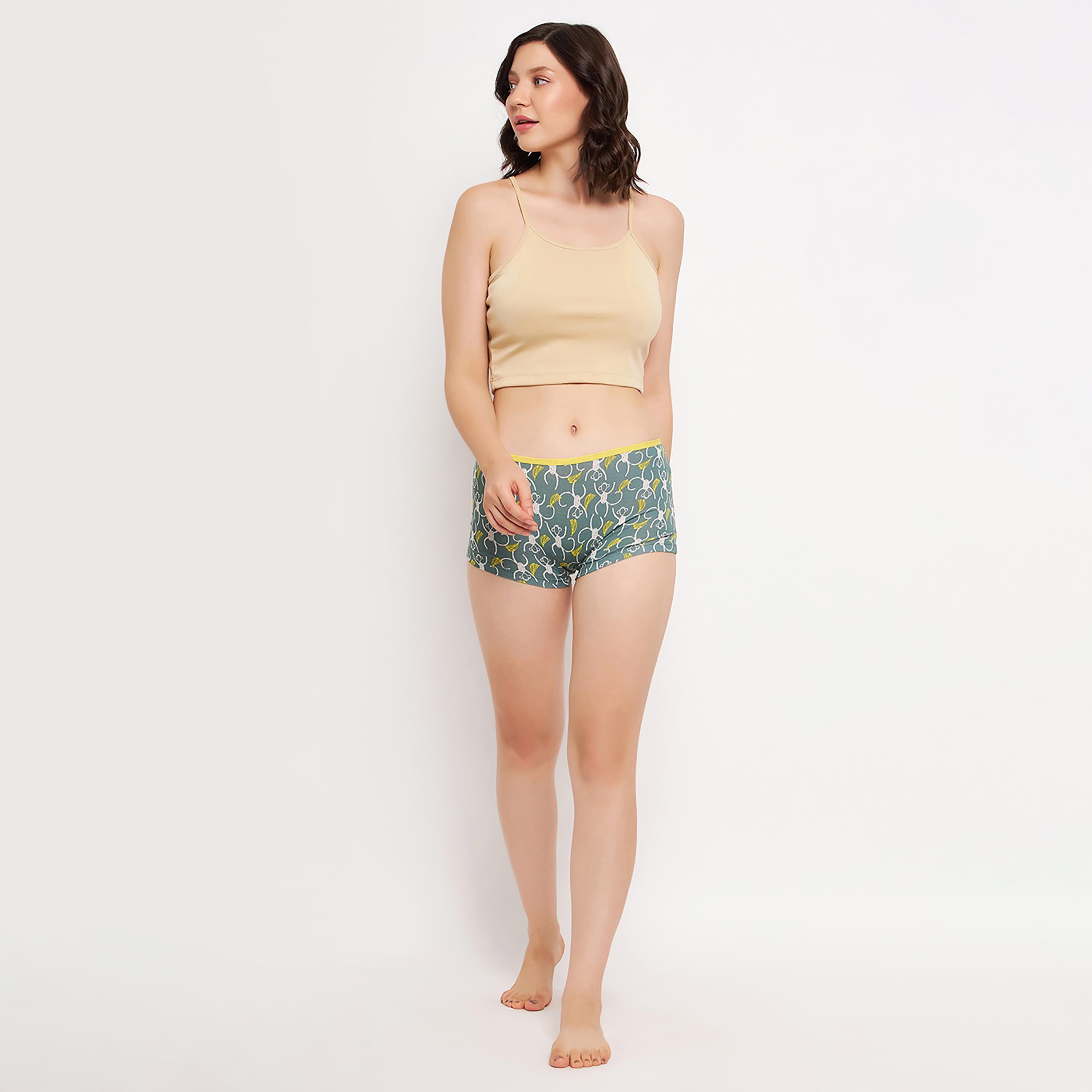 شورت (بوي شورت) نسائي متوسط الخصر بطبعة قرد باللون الأخضر الغامق - قطن من كلوفيا-women-clothing-lingerie-panties-image-2