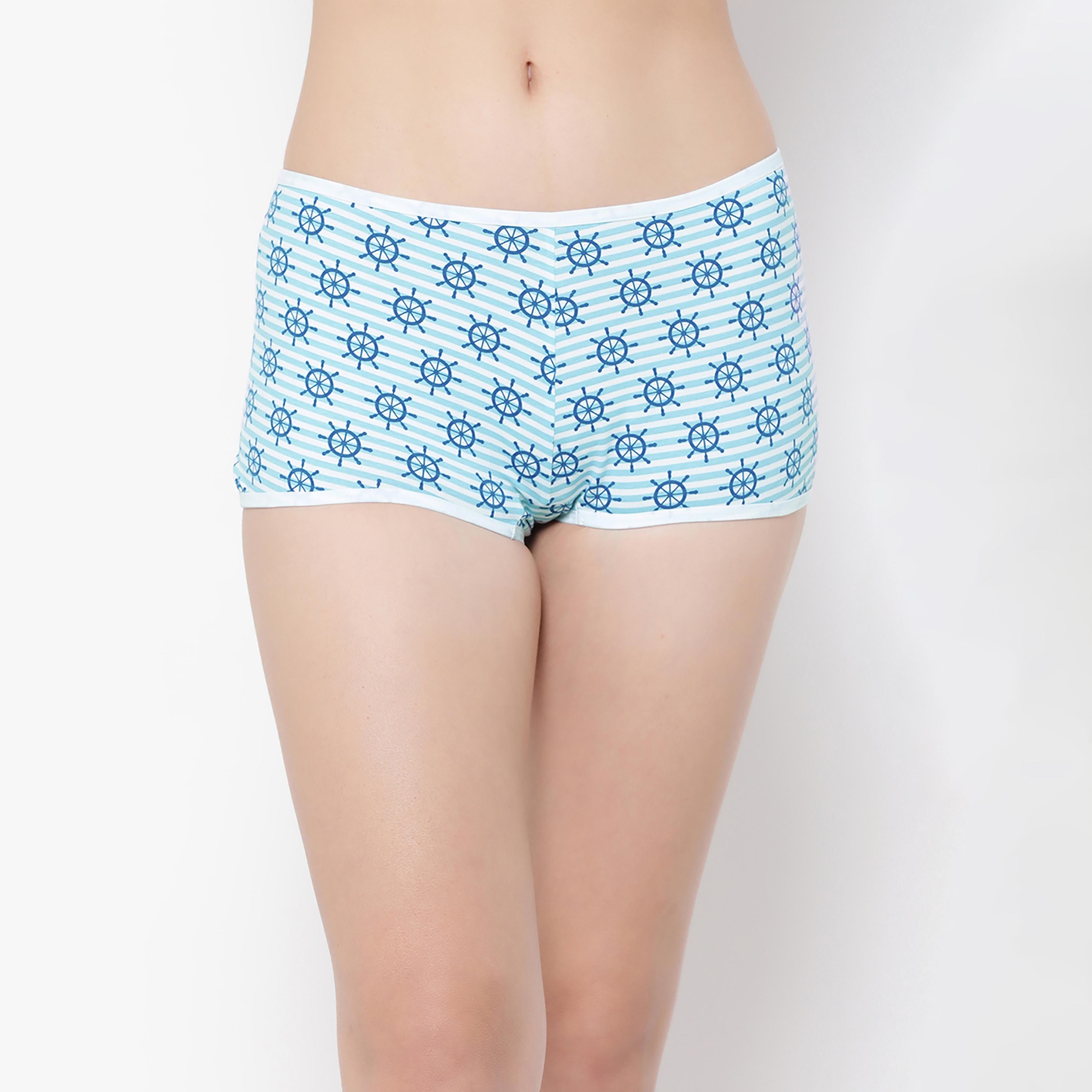 شورت (بوي شورت) نسائي متوسط الخصر بطباعة بحار باللون الأزرق الفاتح - قطن من كلوفيا-women-clothing-lingerie-panties-image-1