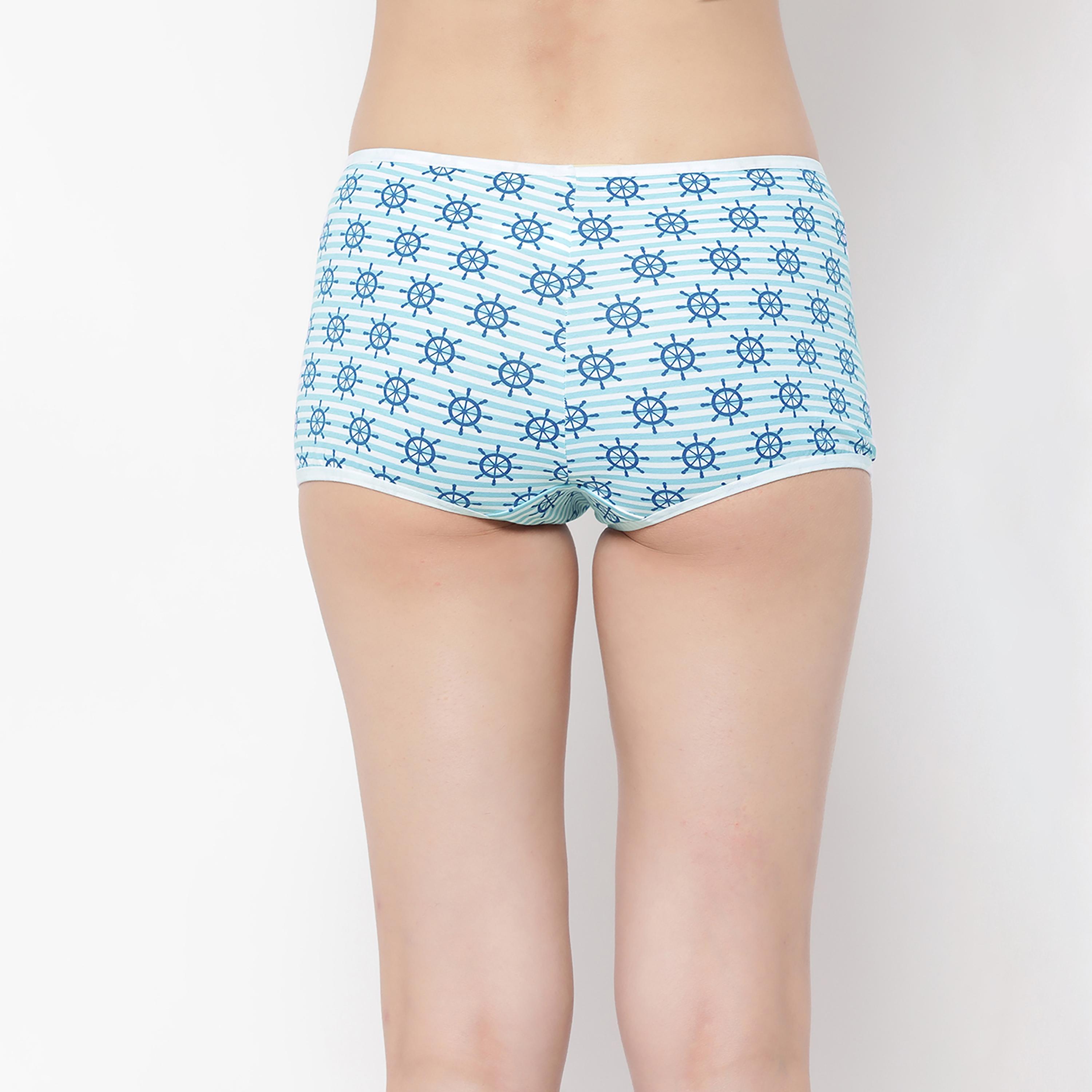 شورت (بوي شورت) نسائي متوسط الخصر بطباعة بحار باللون الأزرق الفاتح - قطن من كلوفيا-women-clothing-lingerie-panties-image-4