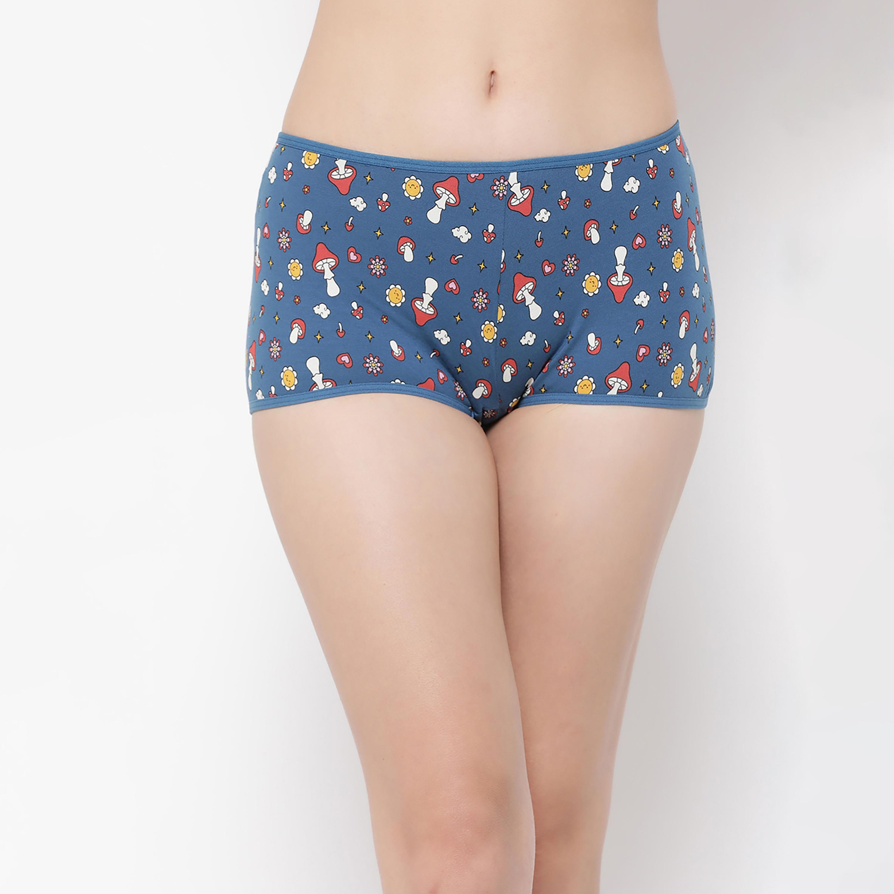 Clovia Mid Waist Printed Women's Boyshorts in Blue - Cotton-women-clothing-lingerie-panties-image-1