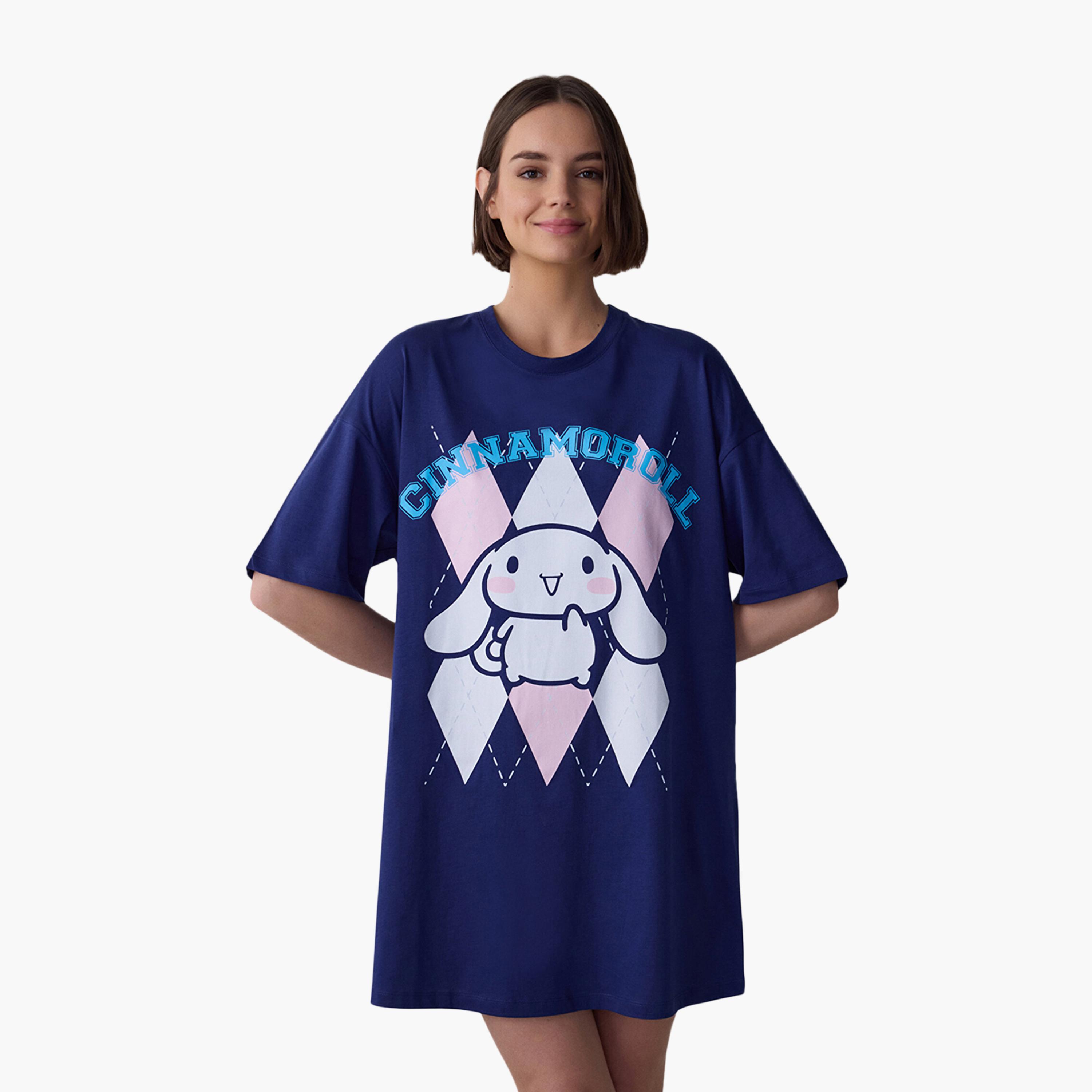 تي شيرت نسائي قصير الأكمام برقبة دائرية وطبعة جرافيك من بينتي-women-clothing-nightwear-pyjamas-tops-image-1