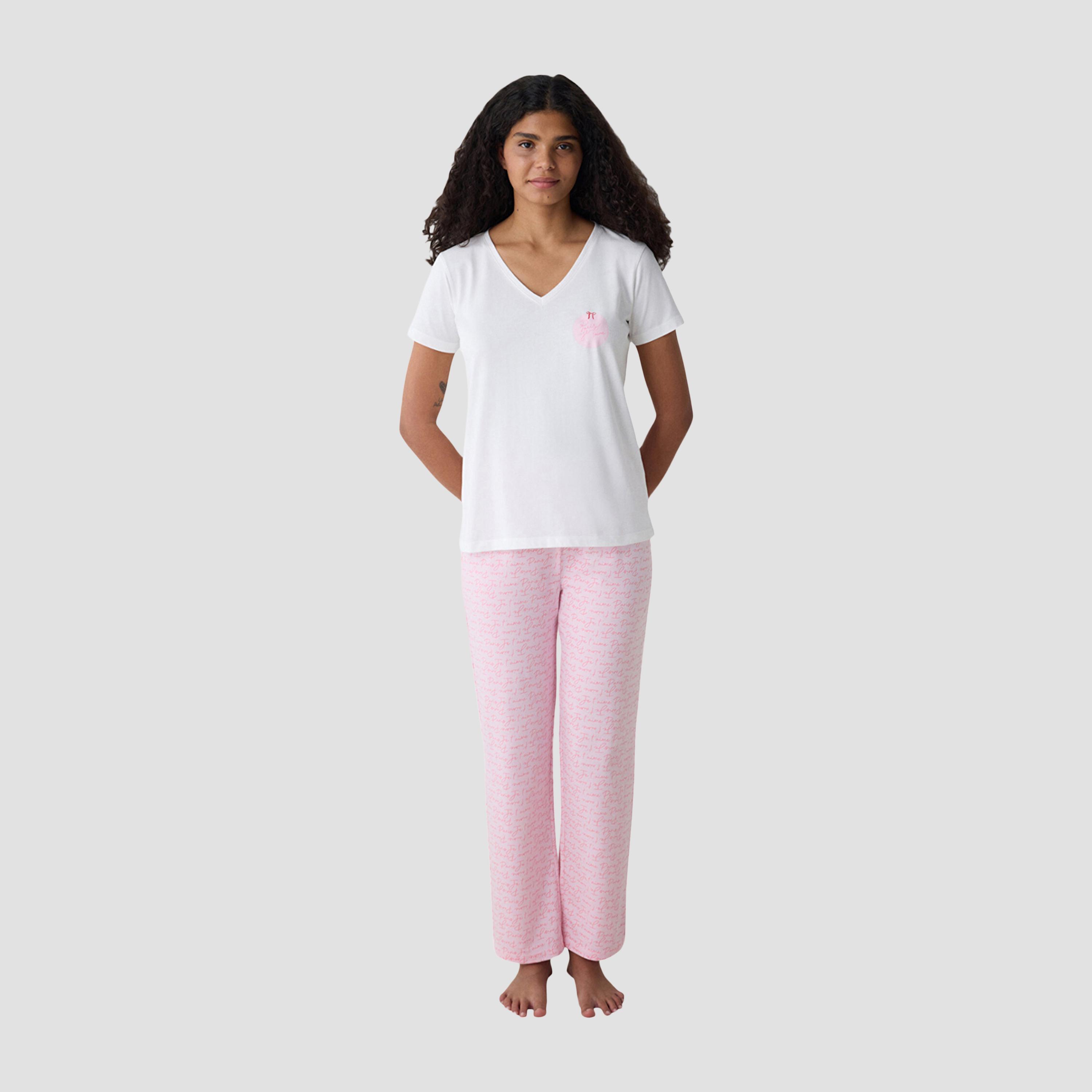 Penti Typographic Women's T-Shirt and Pyjama Set-women-clothing-nightwear-pyjamas-longsets-image-1