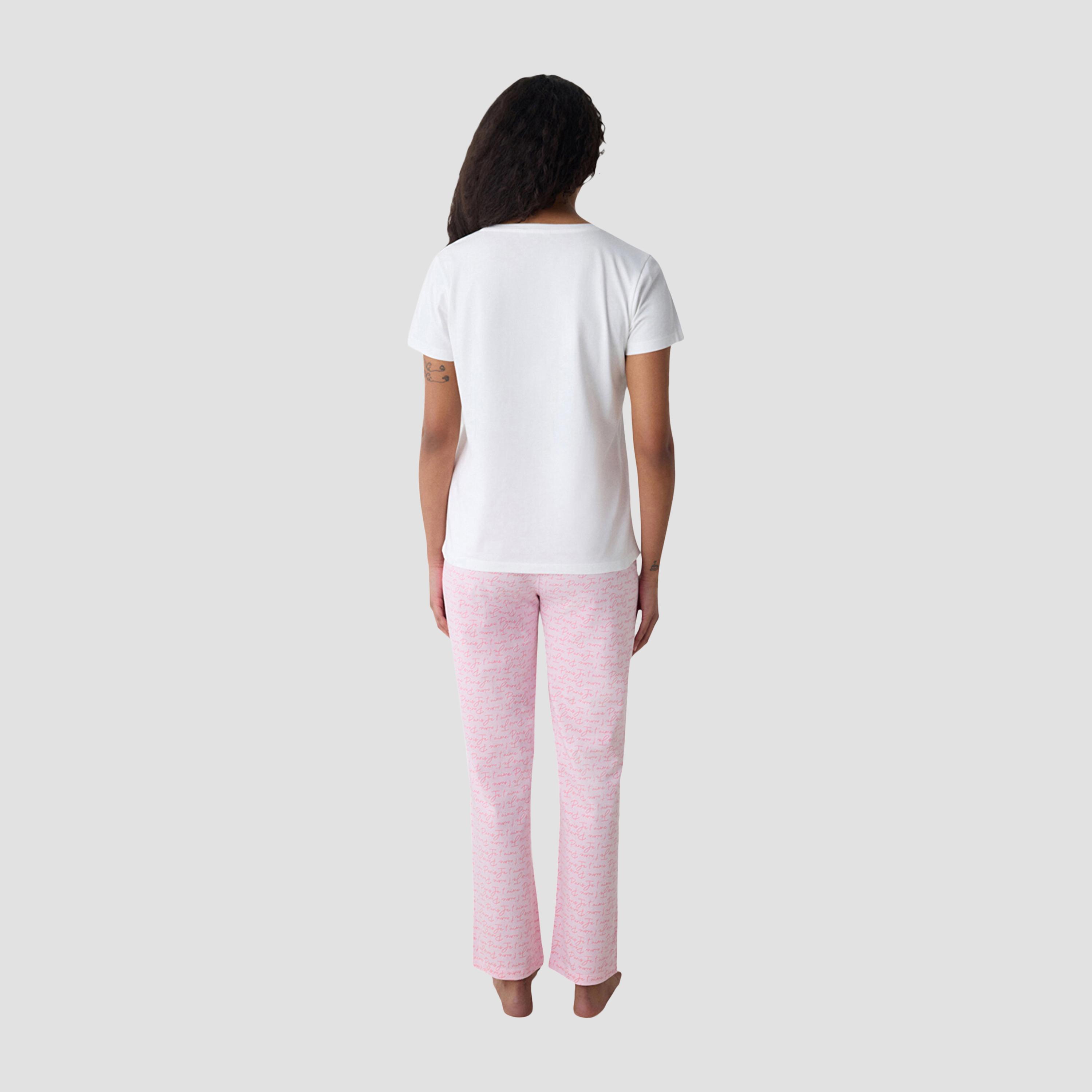 طقم تيشيرت وبيجامة نسائي تايبوغرافي من بينتي-women-clothing-nightwear-pyjamas-longsets-image-4
