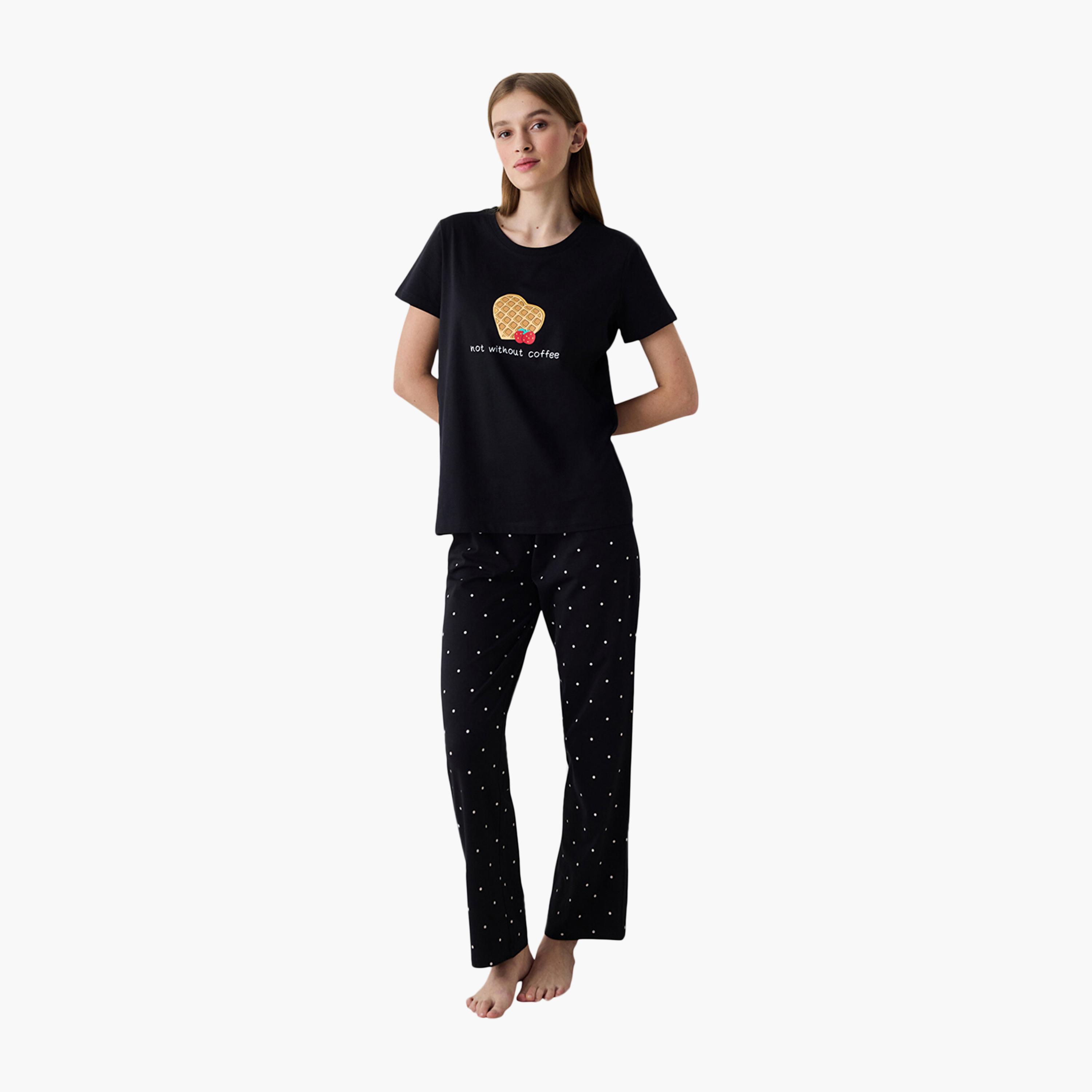Penti Polka Dot Women's T-Shirt and Pyjama Set-women-clothing-nightwear-pyjamas-longsets-image-1