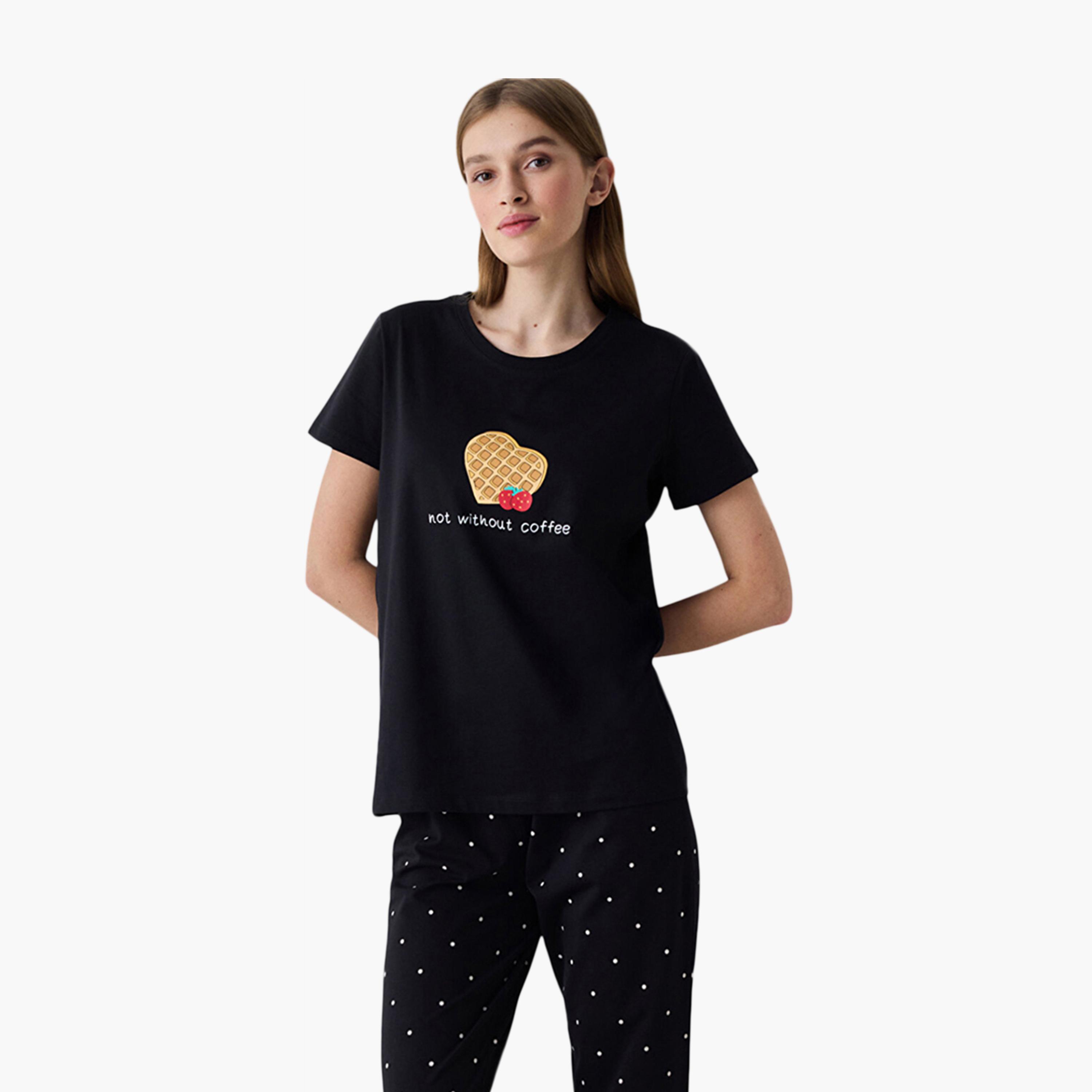 طقم تي شيرت وبيجامة نسائي بولكا دوت من بينتي-women-clothing-nightwear-pyjamas-longsets-image-2
