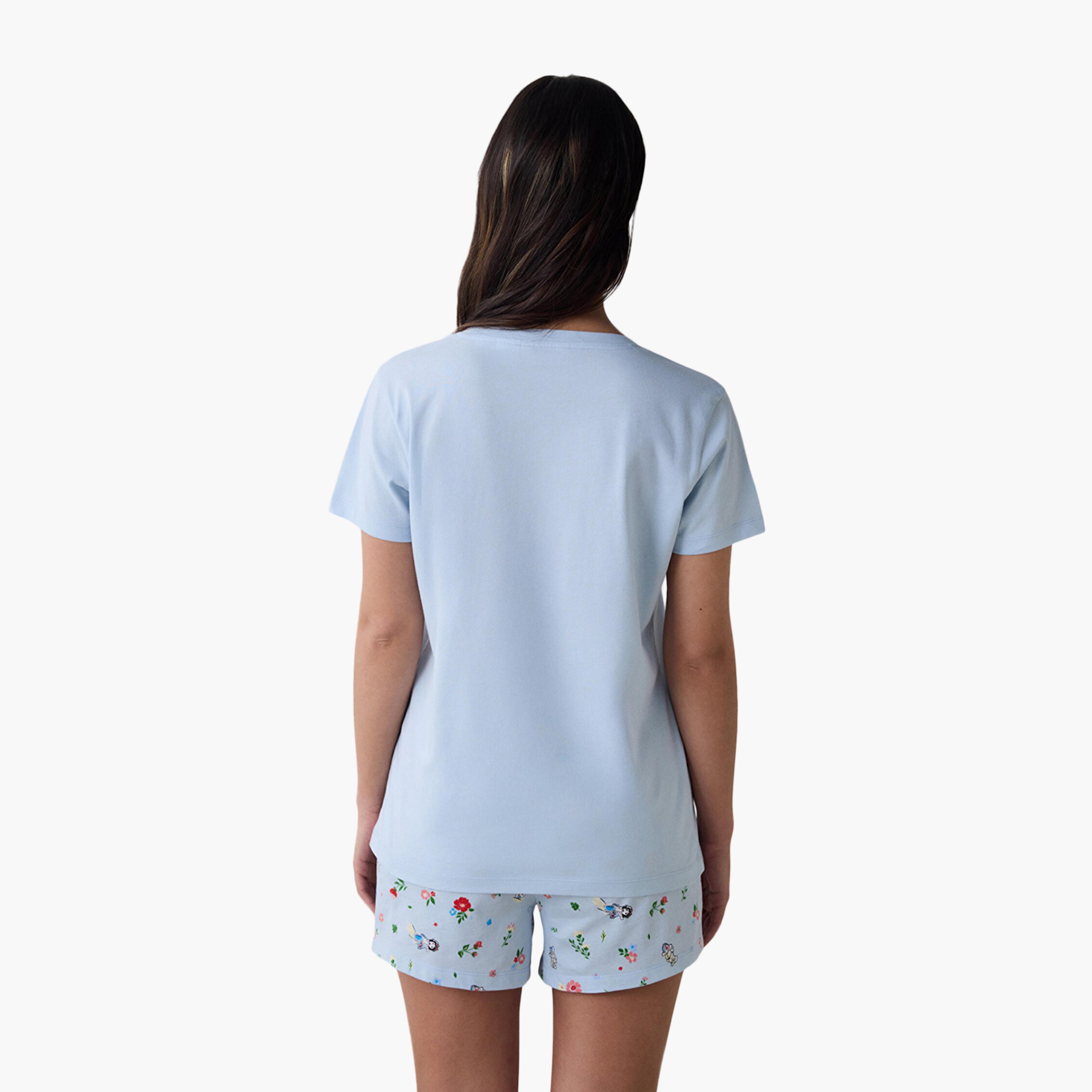 طقم تي شيرت وشورت نسائي بطبعة شخصية من بينتي-women-clothing-nightwear-pyjamas-shortsets-image-3