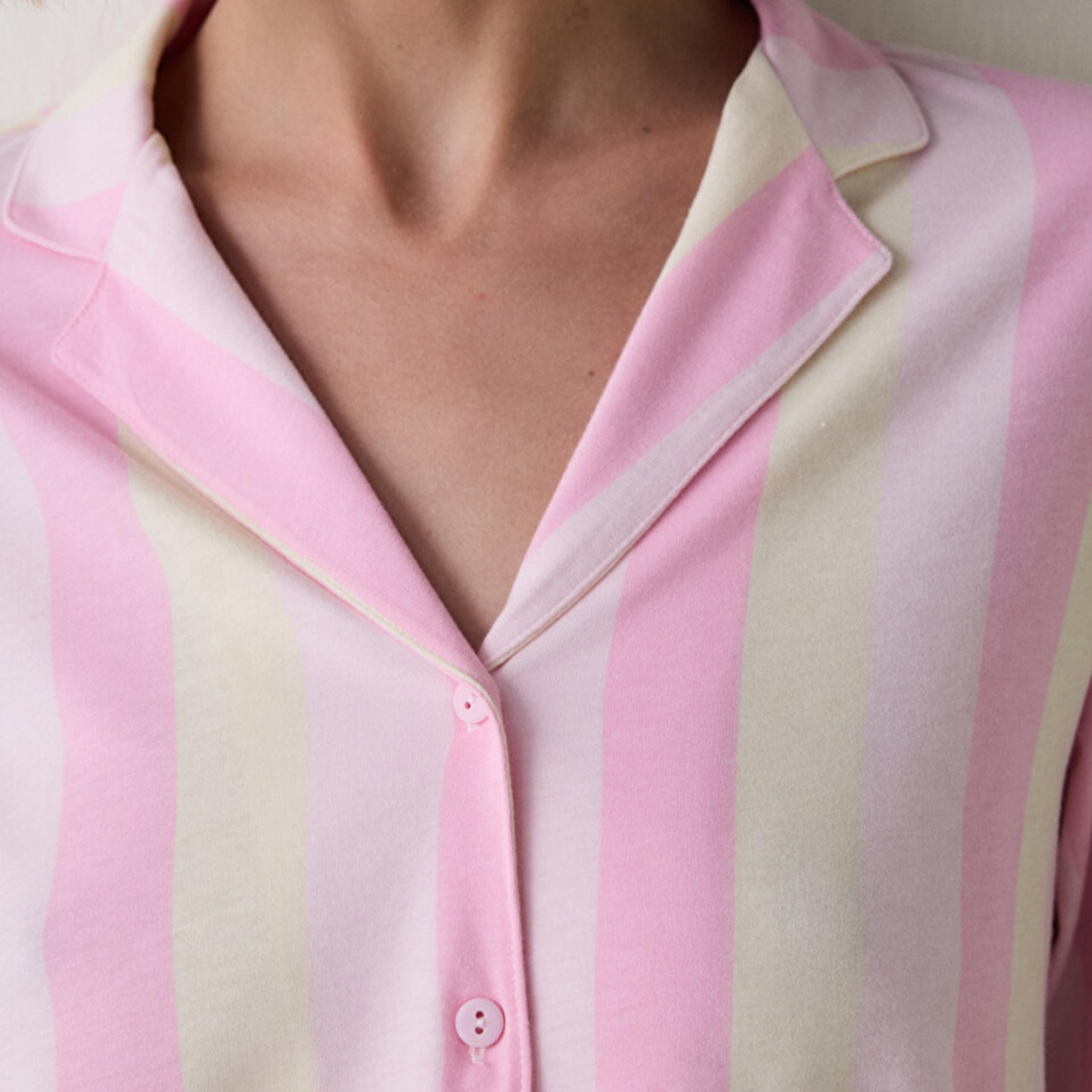طقم بيجاما نسائي قطني مخطط مكون من قميص وبنطلون من بنتي-women-clothing-nightwear-pyjamas-longsets-image-3
