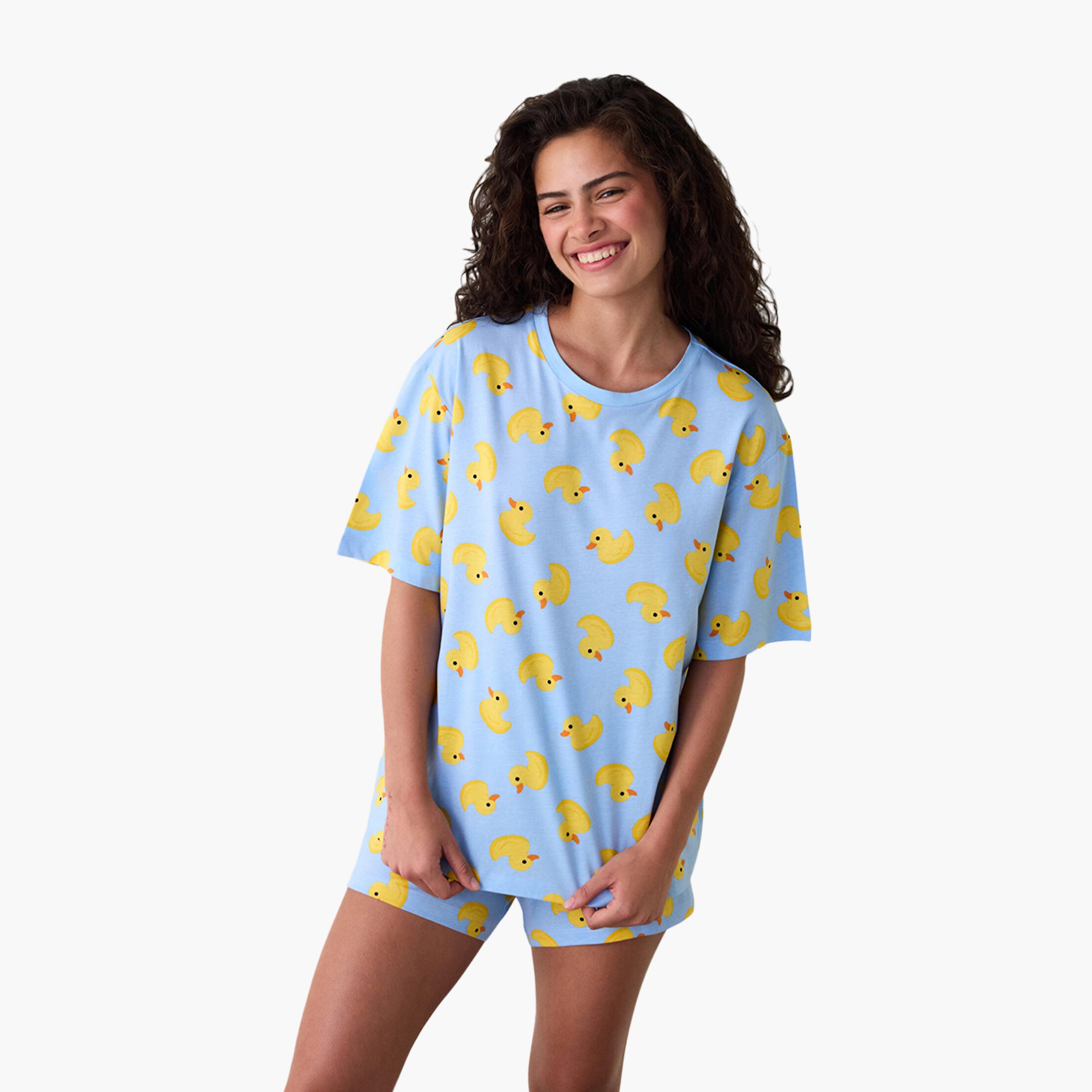 Penti All-Over Duck Print Women's T-Shirt and Shorts Set-women-clothing-nightwear-pyjamas-shortsets-image-1