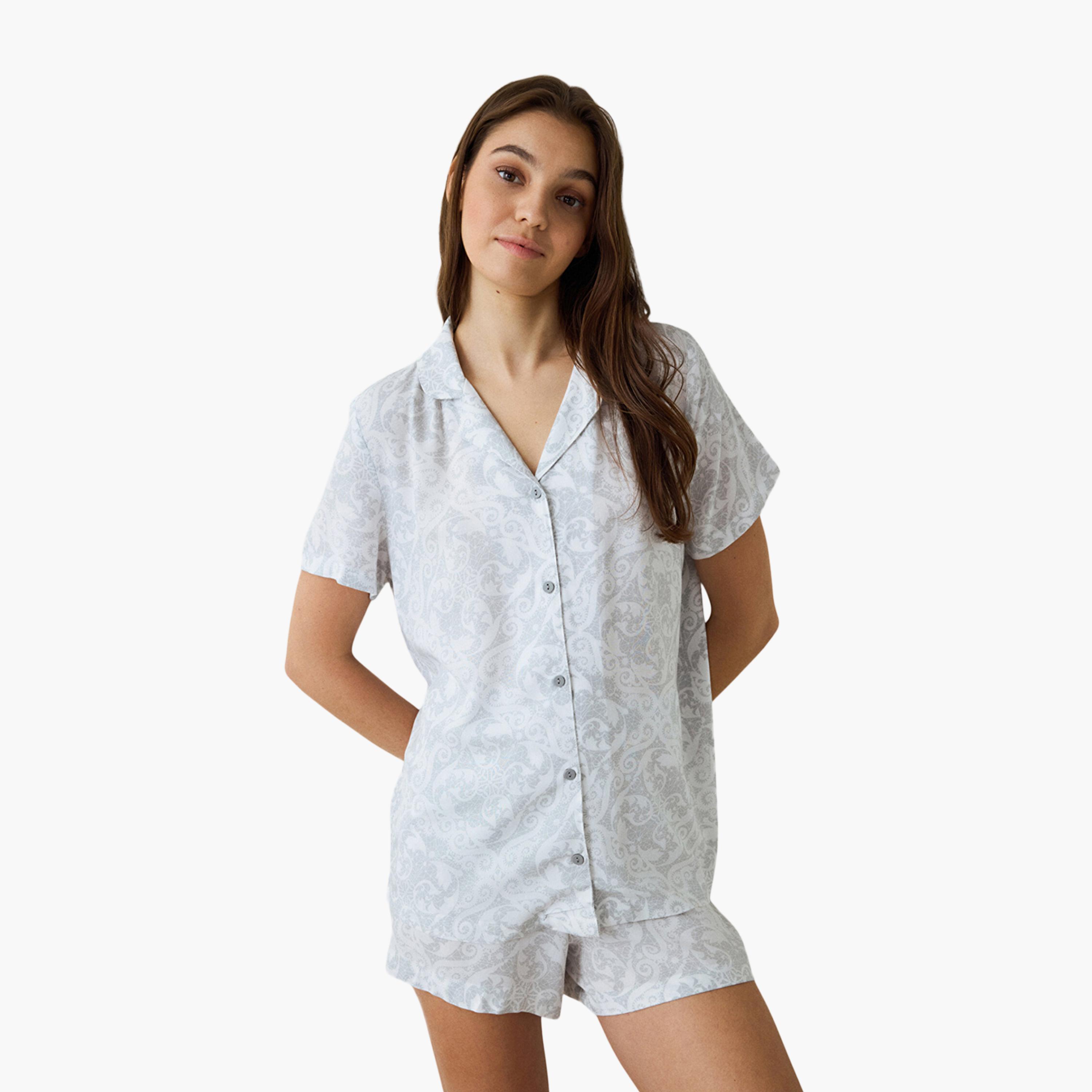 طقم قميص وشورت نسائي بطبعة بيزلي من بينتي-women-clothing-nightwear-pyjamas-shortsets-image-6