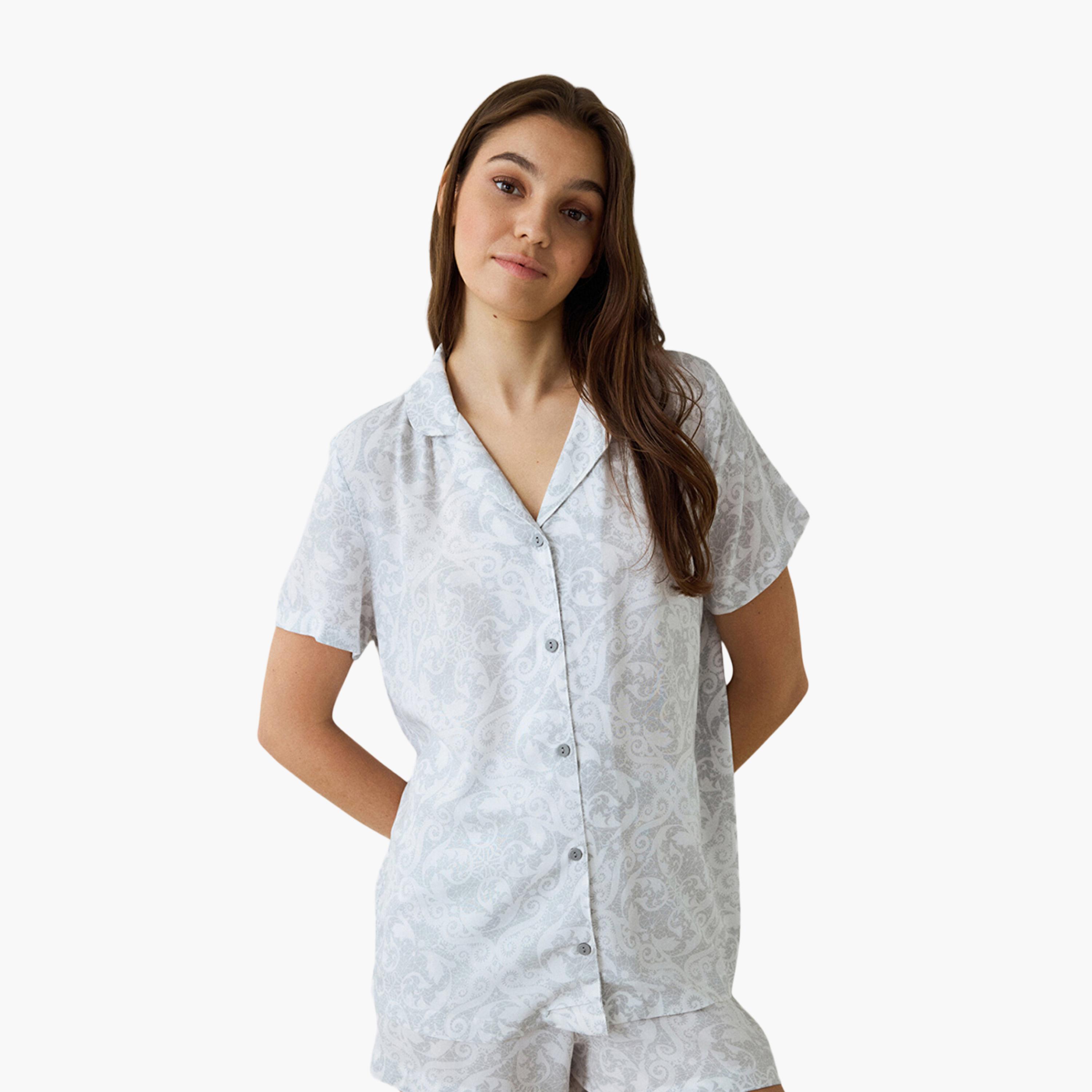 طقم قميص وشورت نسائي بطبعة بيزلي من بينتي-women-clothing-nightwear-pyjamas-shortsets-image-5