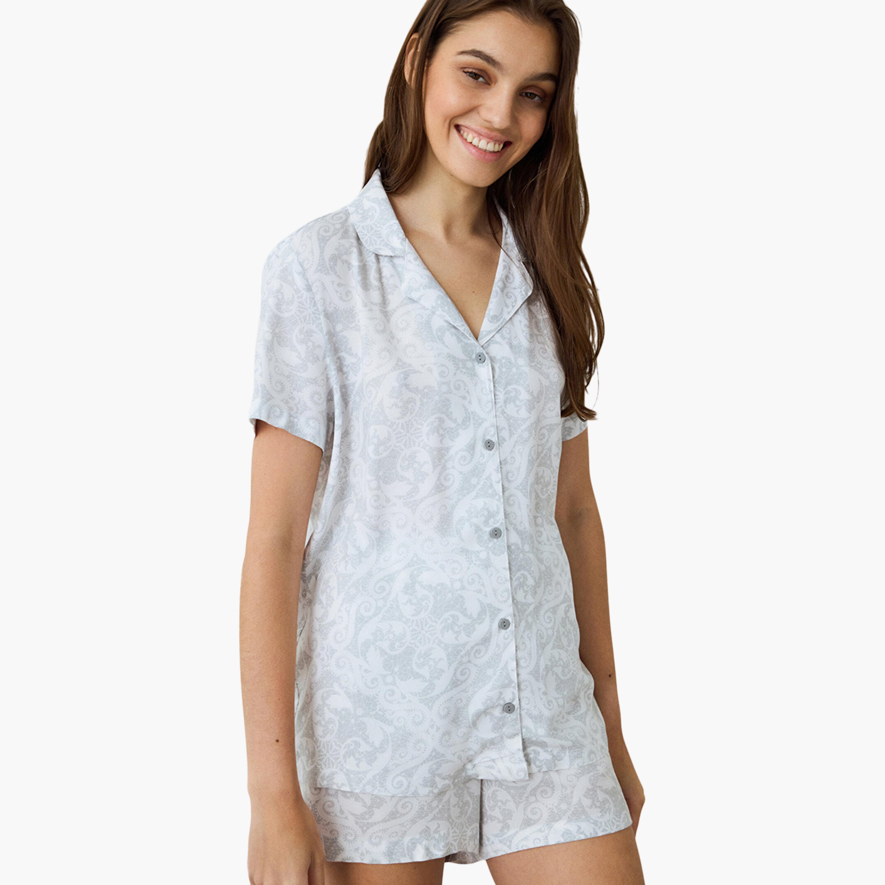 طقم قميص وشورت نسائي بطبعة بيزلي من بينتي-women-clothing-nightwear-pyjamas-shortsets-image-2