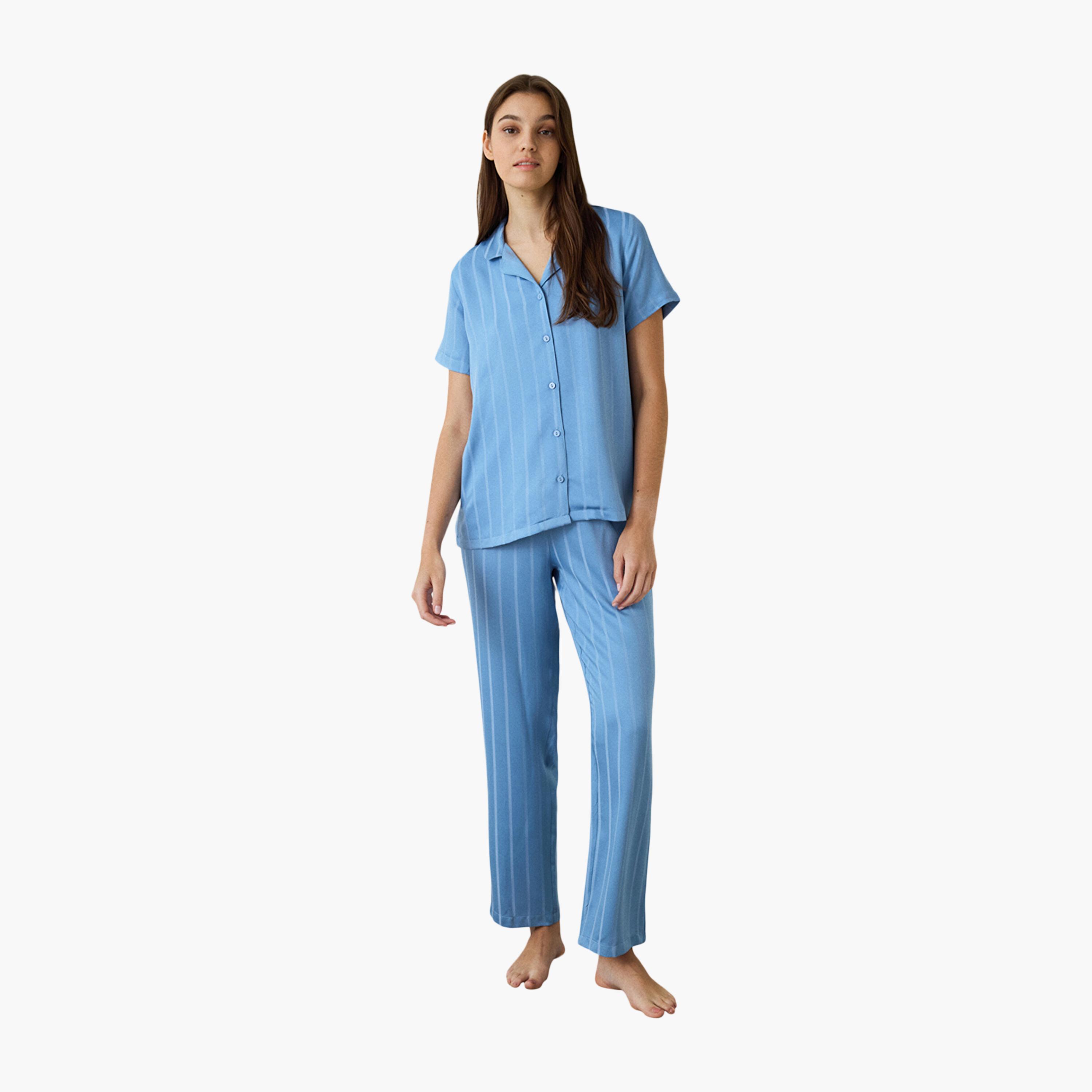 Penti Striped Women's Shirt and Pyjama Set-women-clothing-nightwear-pyjamas-longsets-image-1