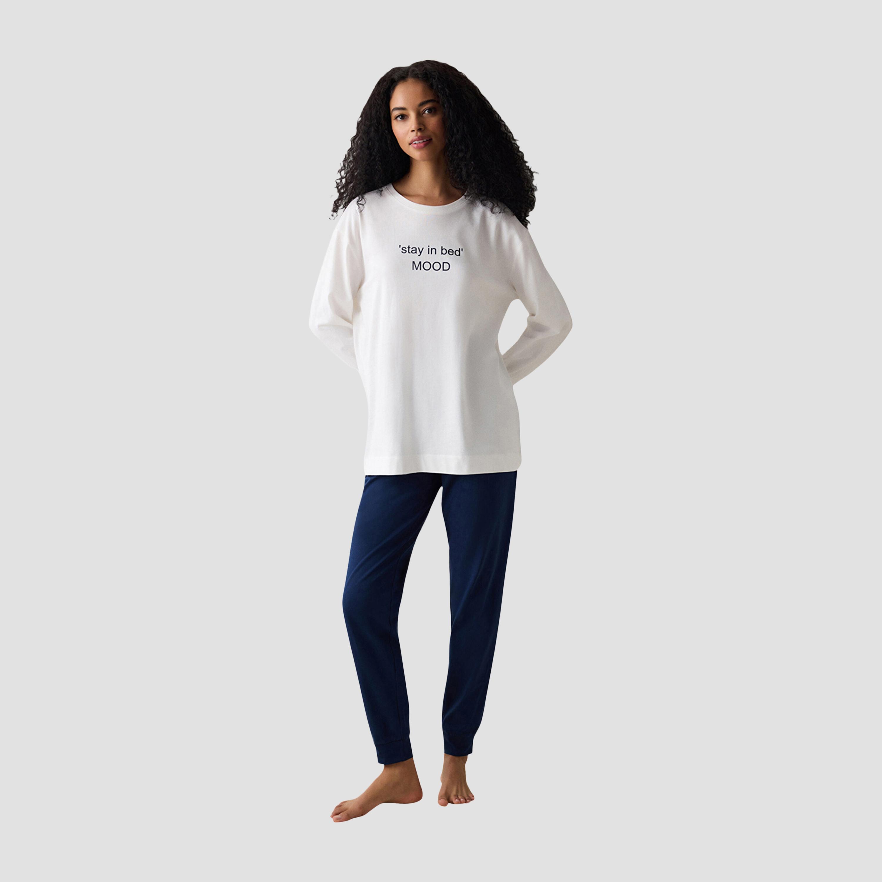 Penti Text-Print Women's T-Shirt and Pyjama Set-women-clothing-nightwear-pyjamas-longsets-image-1