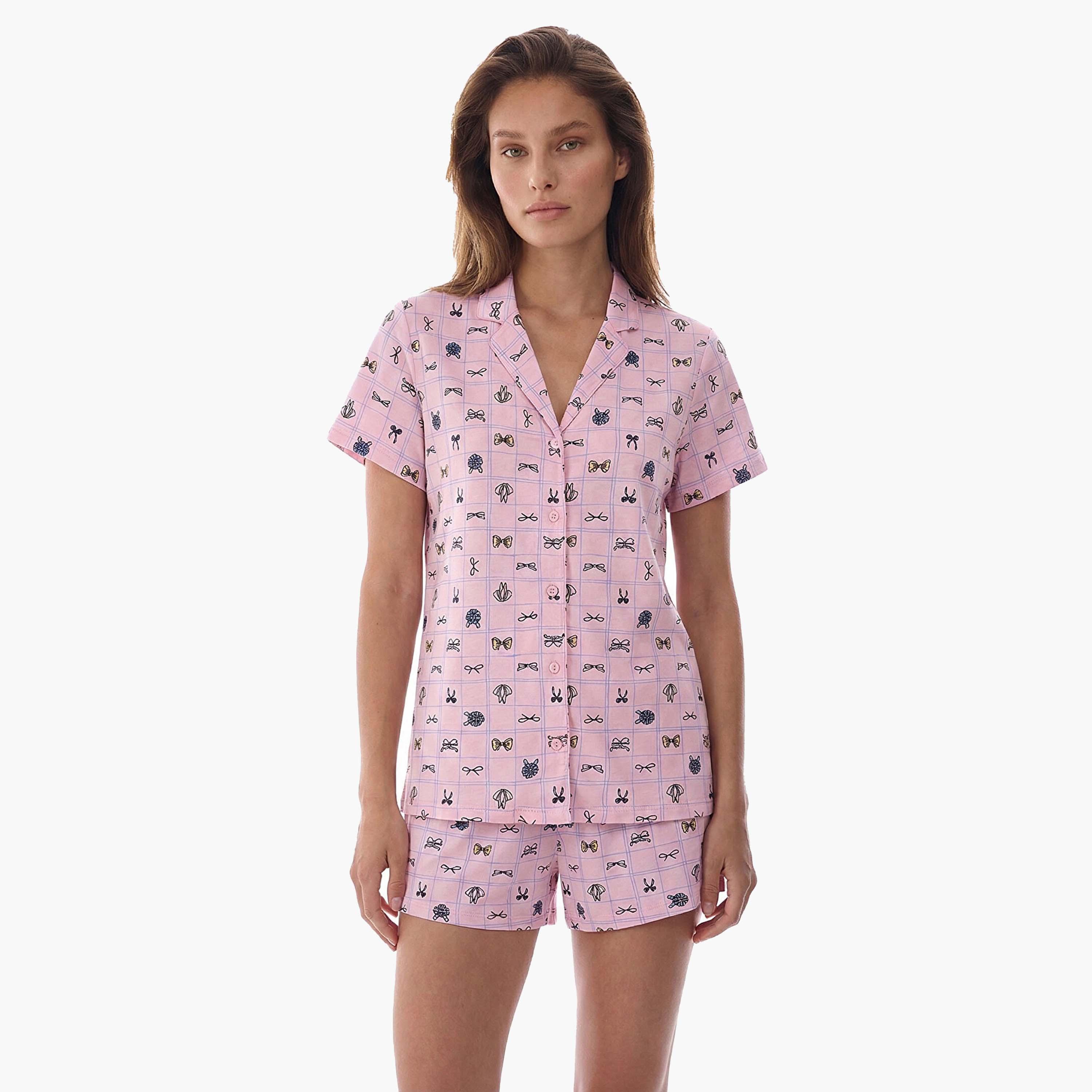 طقم بيجامة قميص وشورت مطبوع للنساء من بينتي-women-clothing-nightwear-pyjamas-shortsets-image-1