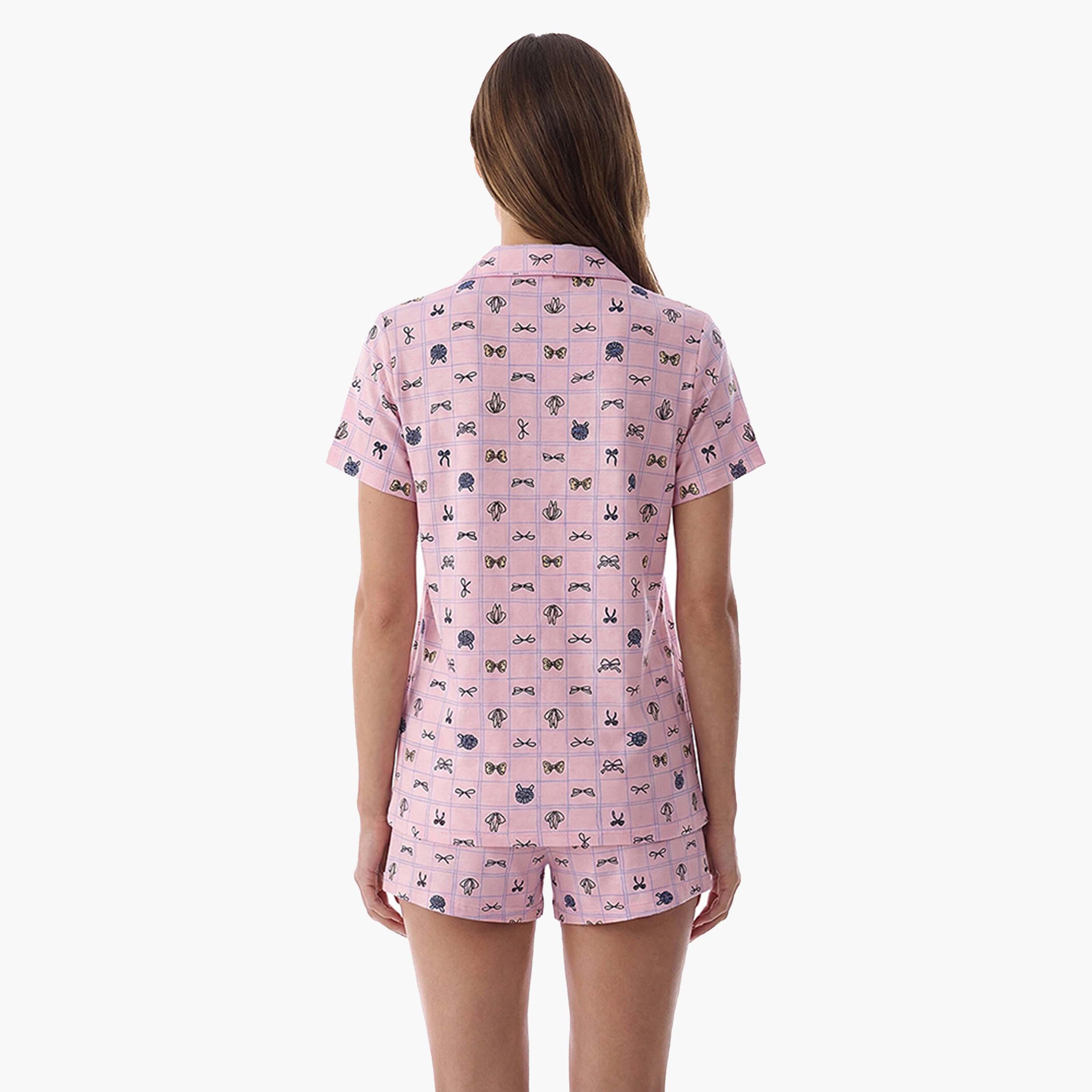 طقم بيجامة قميص وشورت مطبوع للنساء من بينتي-women-clothing-nightwear-pyjamas-shortsets-image-2