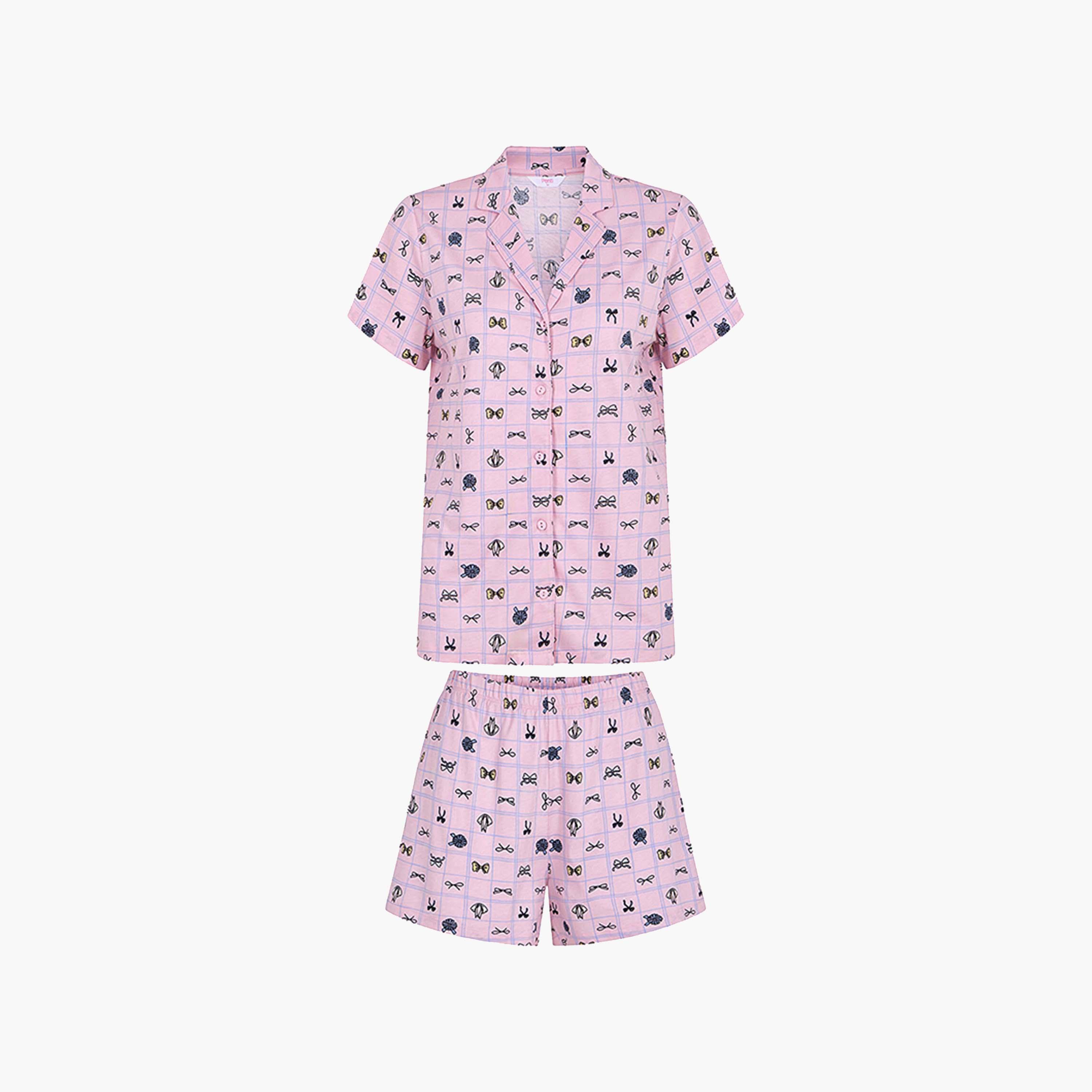 طقم بيجامة قميص وشورت مطبوع للنساء من بينتي-women-clothing-nightwear-pyjamas-shortsets-image-3