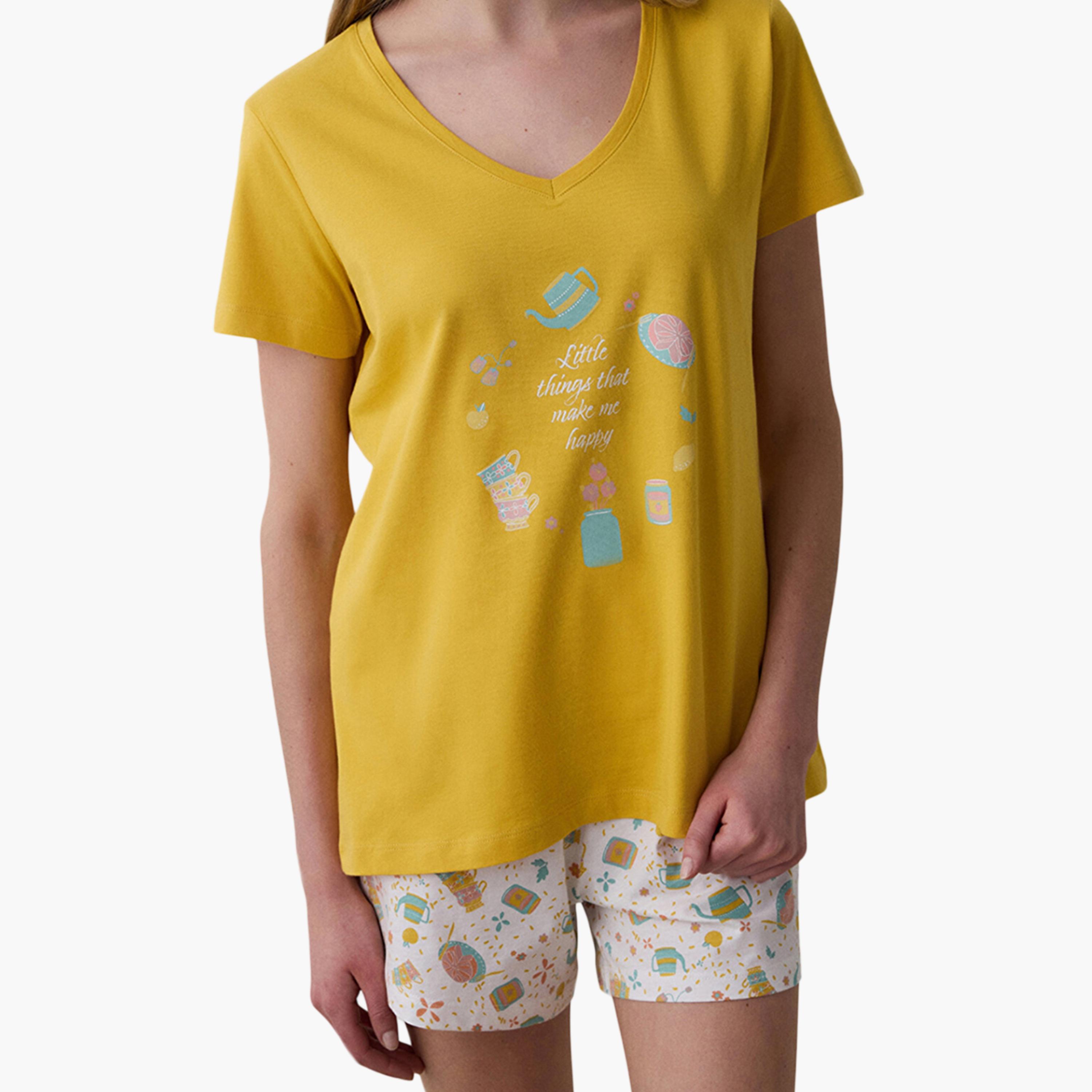طقم تي شيرت وشورت نسائي مطبوع من بينتي-women-clothing-nightwear-pyjamas-shortsets-image-2