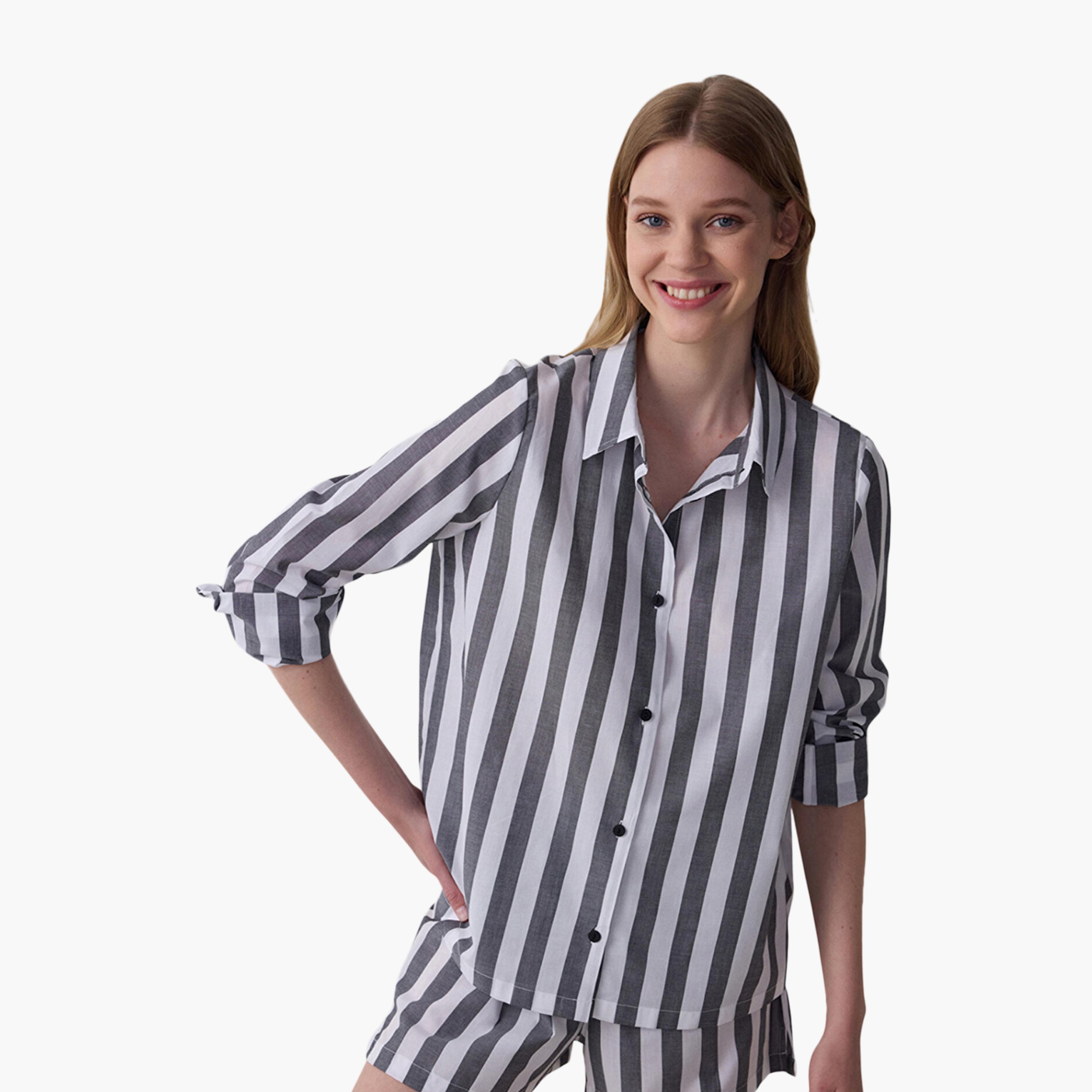 طقم قميص وشورت مخطط للنساء من بينتي-women-clothing-nightwear-pyjamas-shortsets-image-5
